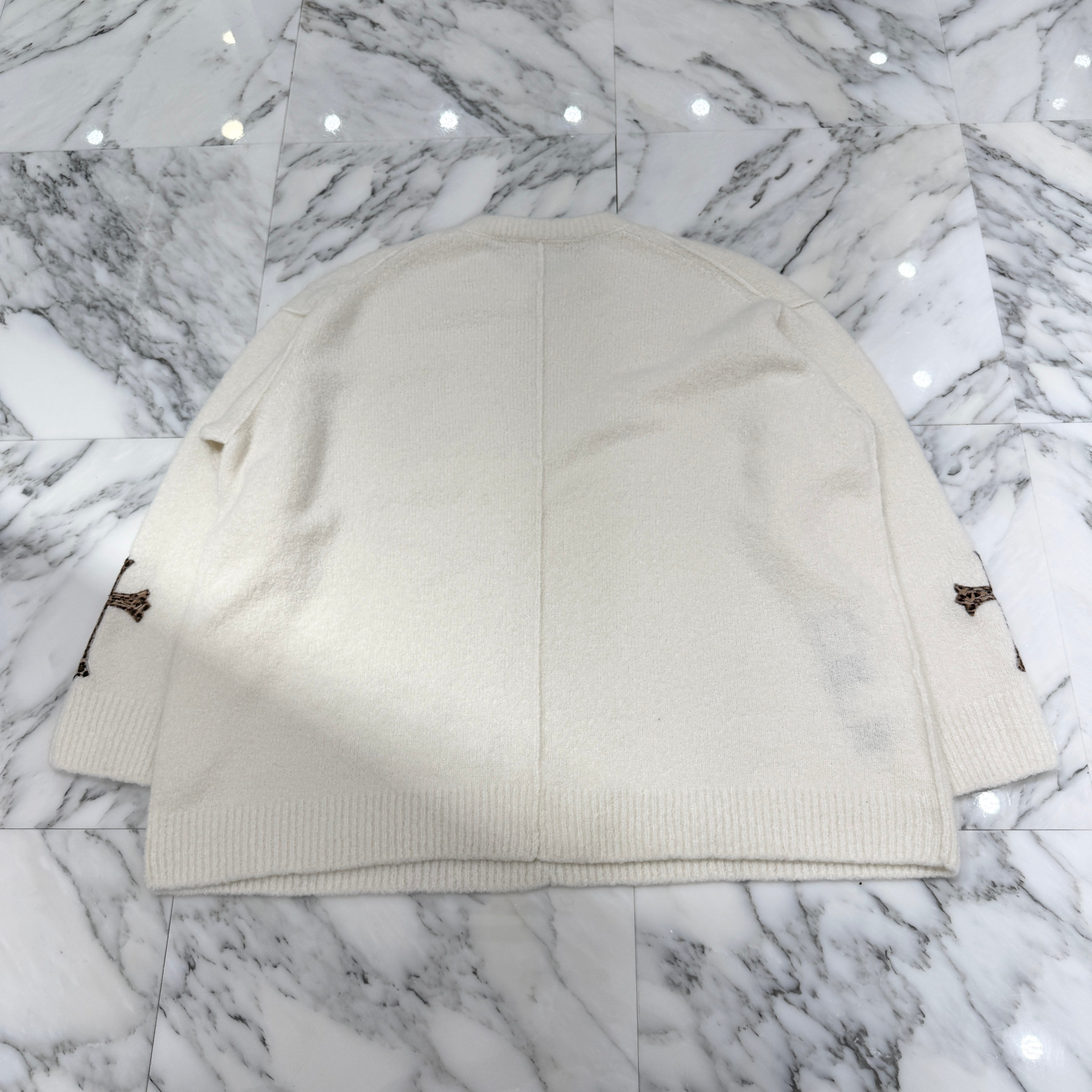 CHROME HEARTS YNOT Leopard Harako Leather Cross Patch Cashmere Knit Sweater Size L クロムハーツ ワイノット レオパード ハラコレザー クロスパッチ カシミヤ ニットセーター サイズL