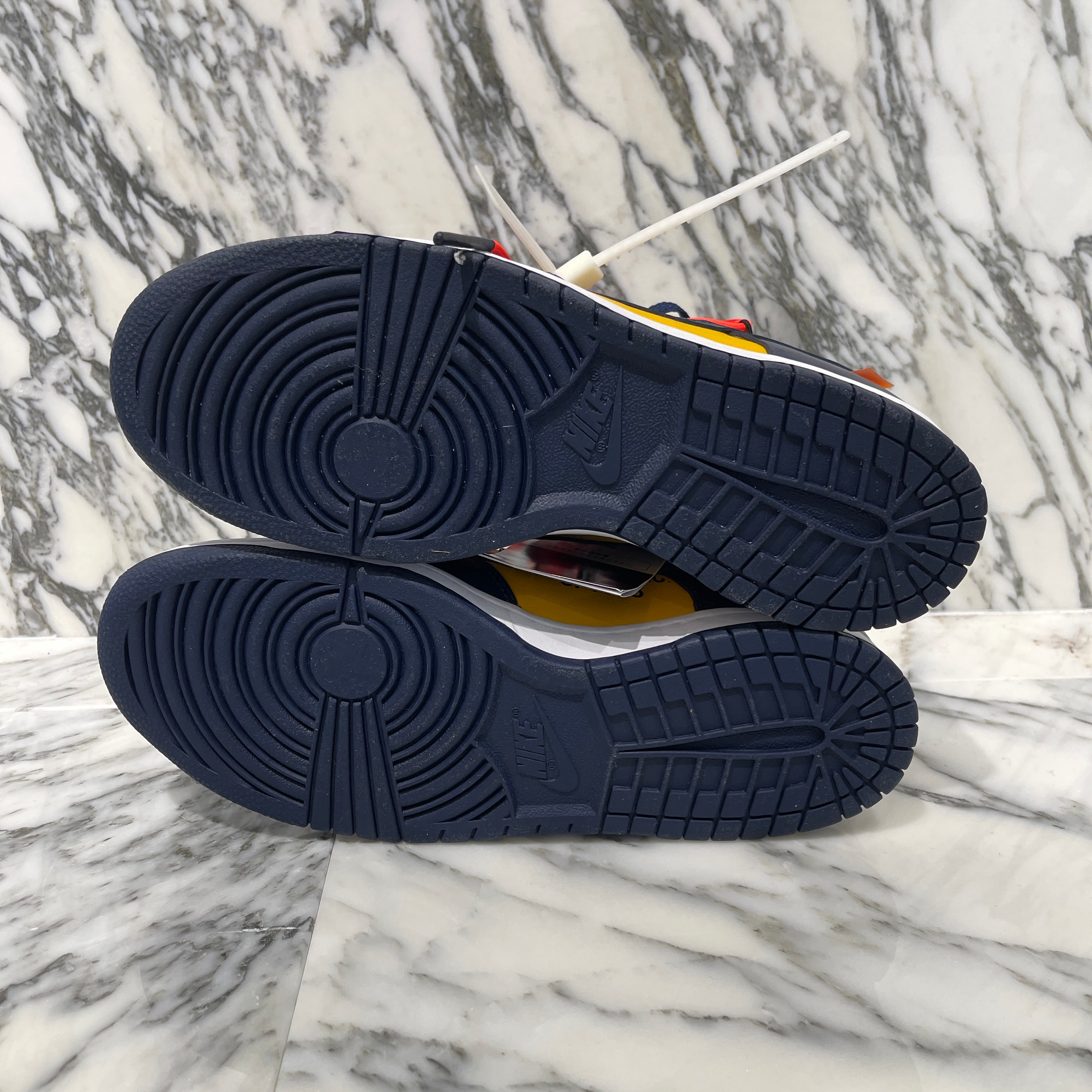 NIKE × OFF-WHITE 2019AW DUNK LOW LTHR "University Gold/Midnight Navy/White" CT0856-700 Size US10（28cm）ナイキ × オフホワイト ダンクロウ LTHR "ユニバーシティゴールド/ミッドナイトネイビー/ホワイト" サイズUS10（28cm）