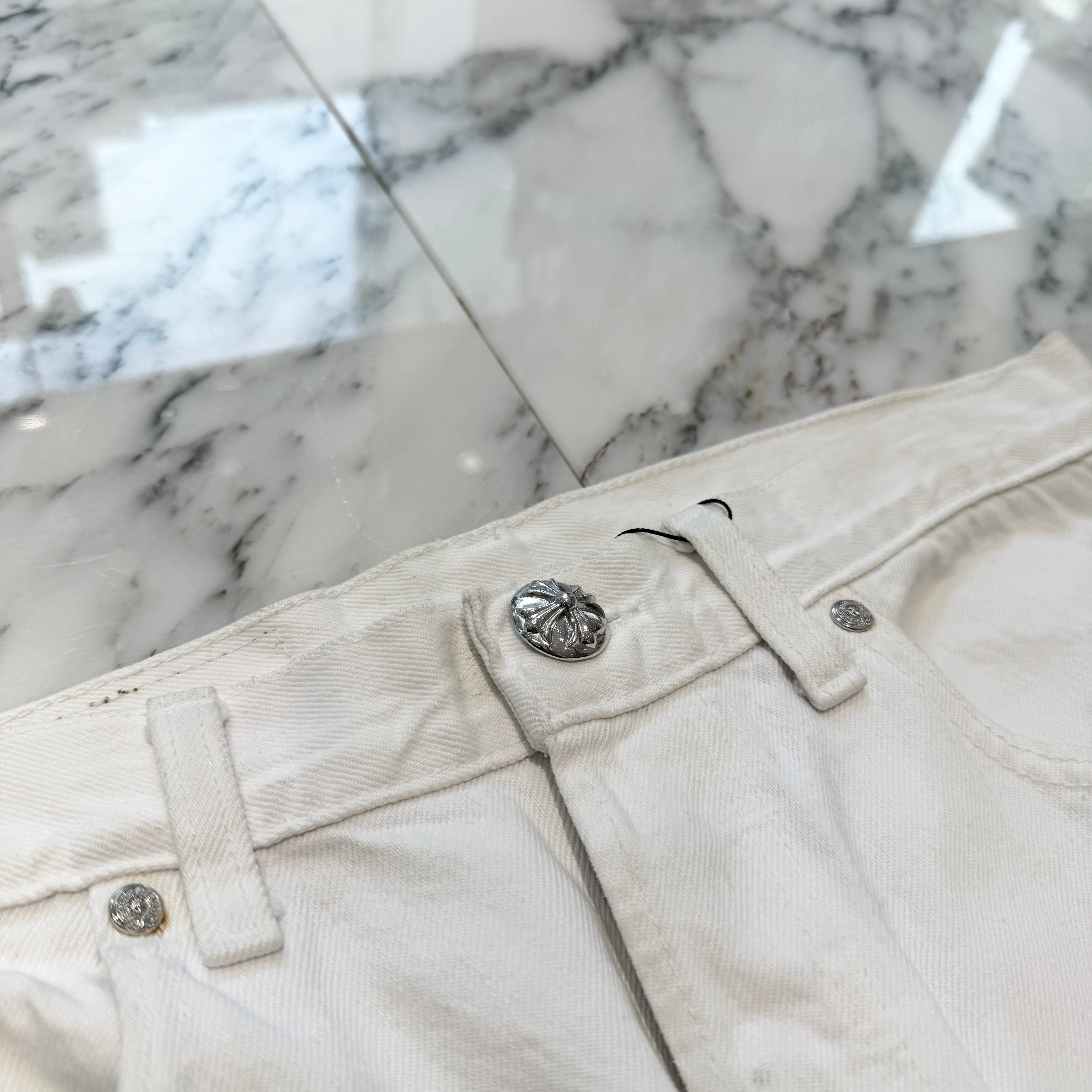 CHROME HEARTS × Levi's VNTG Leopard Harako Leather Cross Patch Denim Pants Size 32 クロムハーツ × リーバイス ヴィンテージ レオパード ハラコレザークロスパッチ デニムパンツ サイズ32