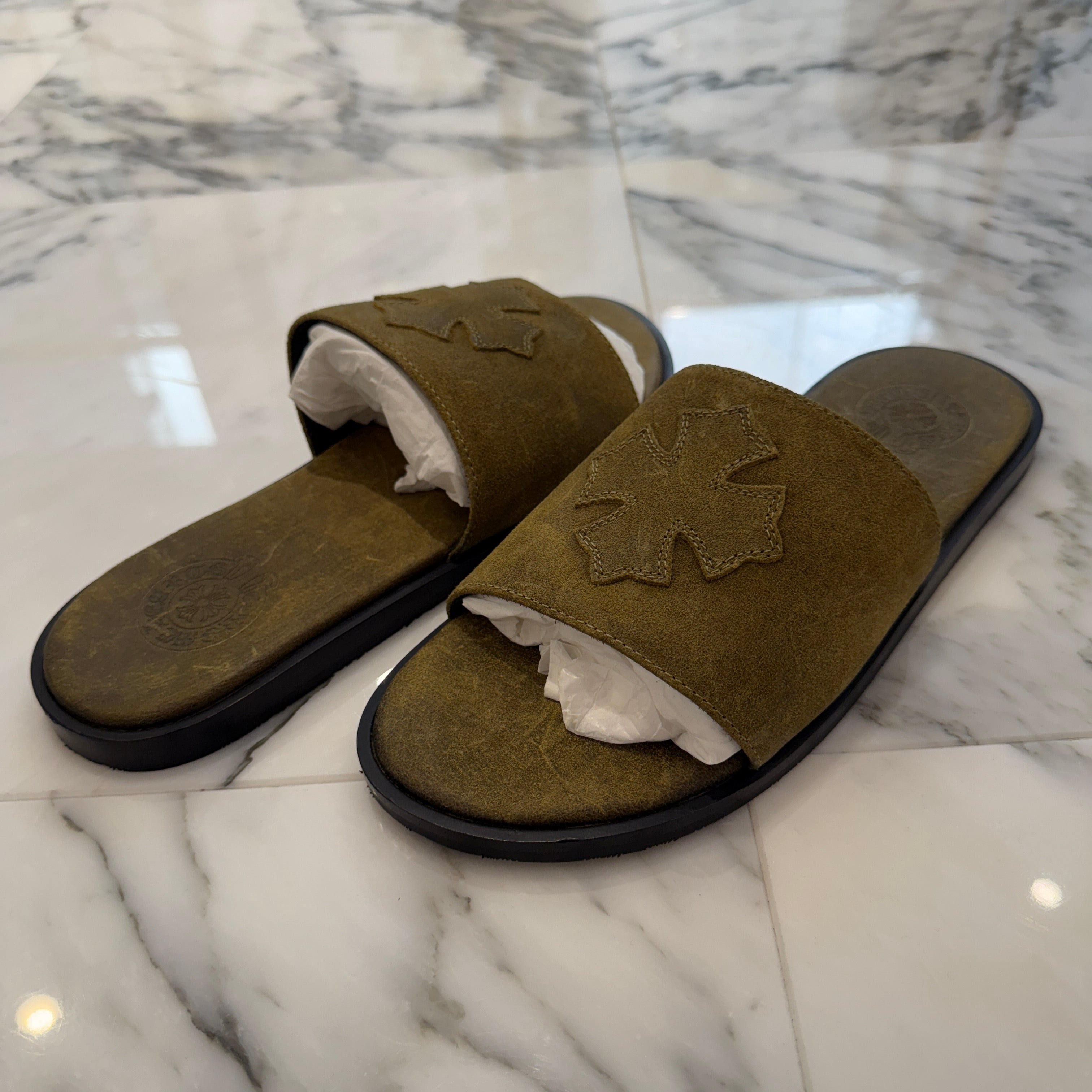 CHROME HEARTS Suede Leather Cross Patch Sandals Size 41 クロムハーツ スエード レザークロスパッチ サンダル サイズ41