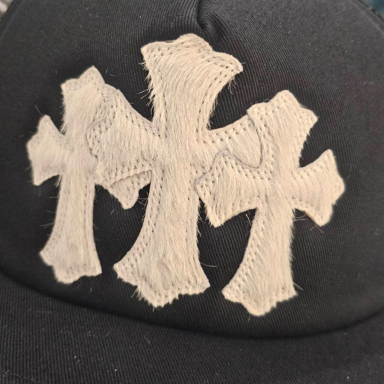 CHROME HEARTS 2025AW Triple Cross Harako Leather Patch Trucker Cap