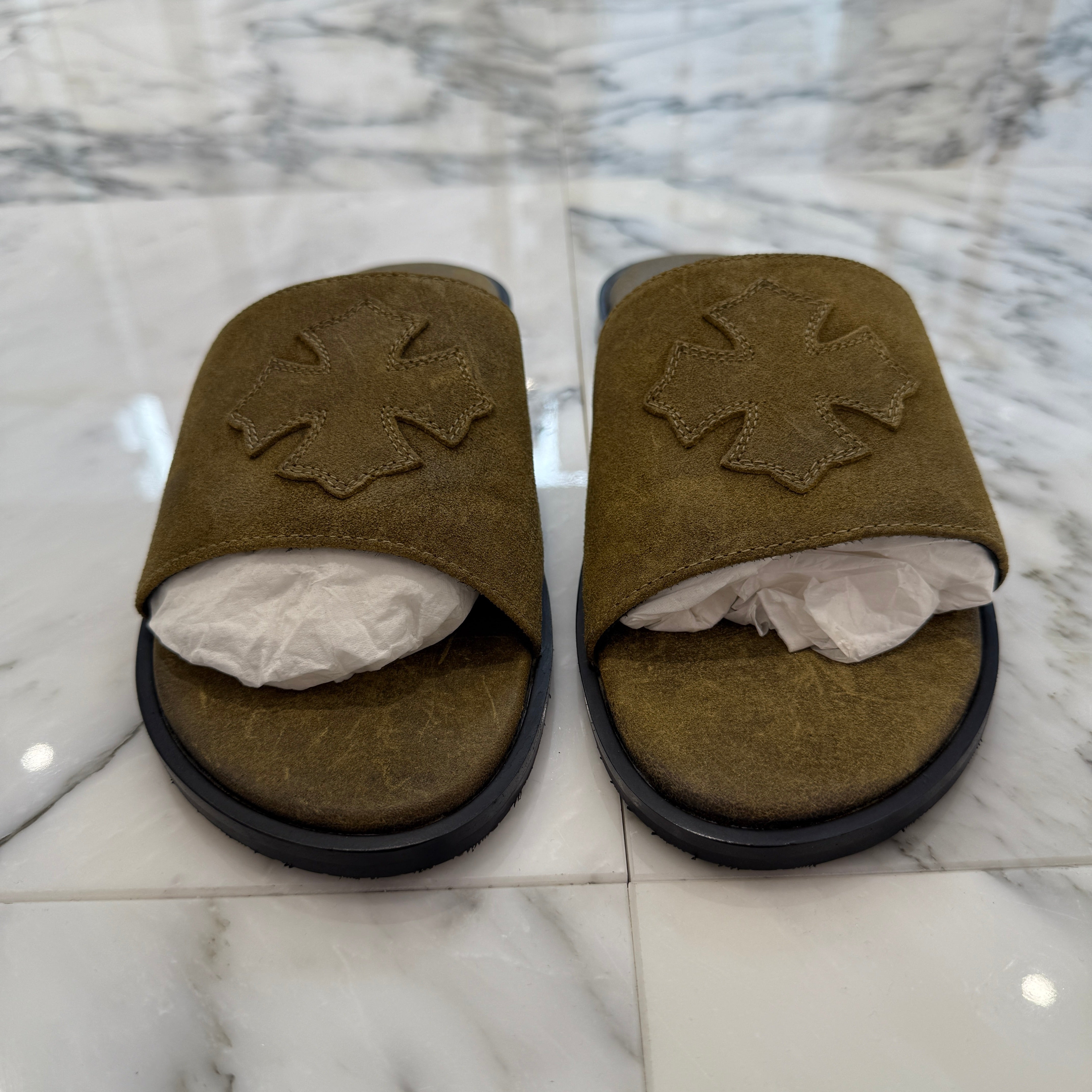 CHROME HEARTS Suede Leather Cross Patch Sandals Size 41 クロムハーツ スエード レザークロスパッチ サンダル サイズ41