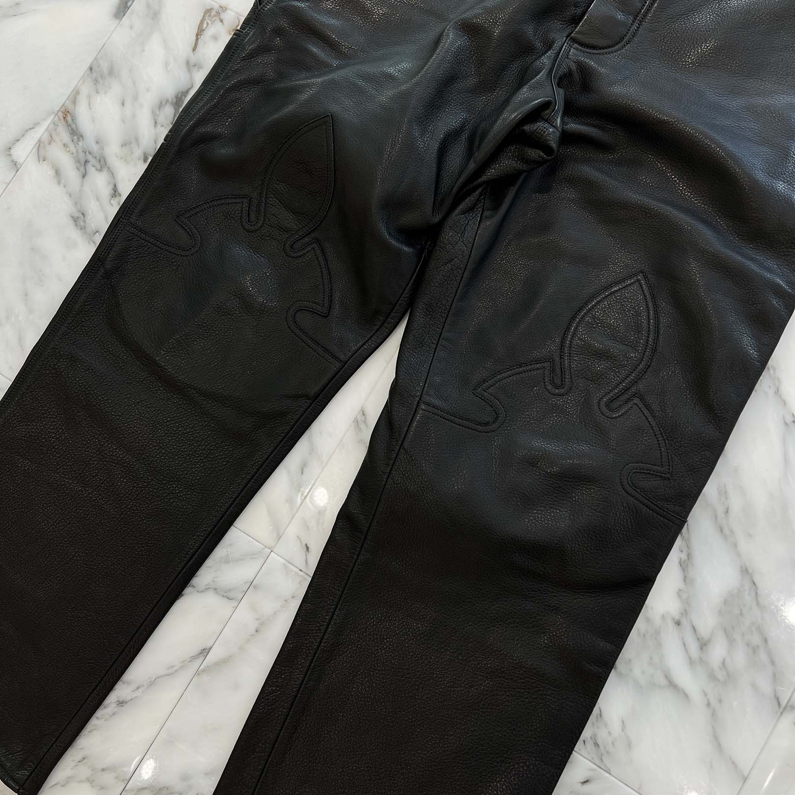 CHROME HEARTS Flare Knee Cross Ball Button Leather Pants Size 34 クロムハーツ フレアニー クロスボールボタン レザーパンツ サイズ34