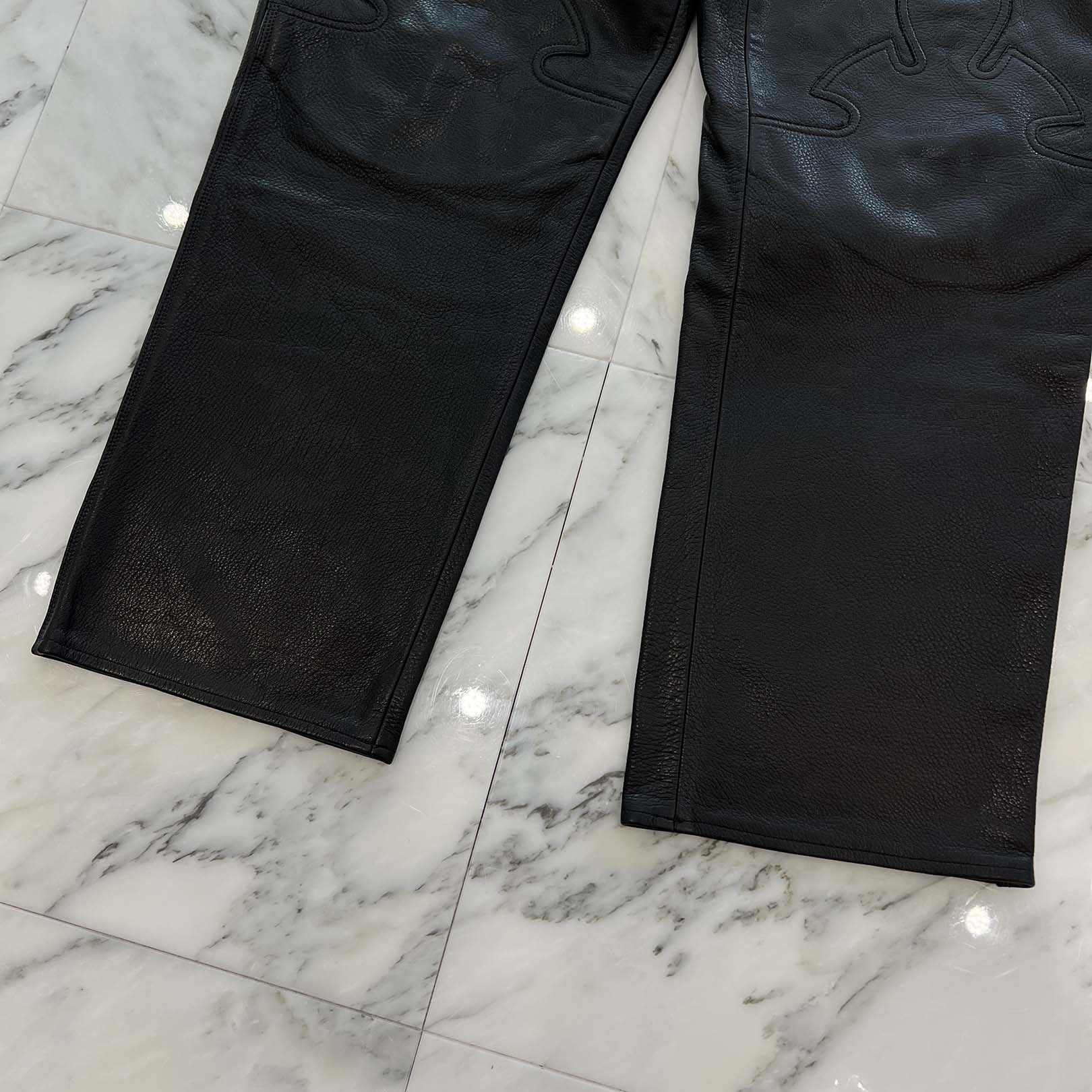 CHROME HEARTS Flare Knee Cross Ball Button Leather Pants Size 34 クロムハーツ フレアニー クロスボールボタン レザーパンツ サイズ34