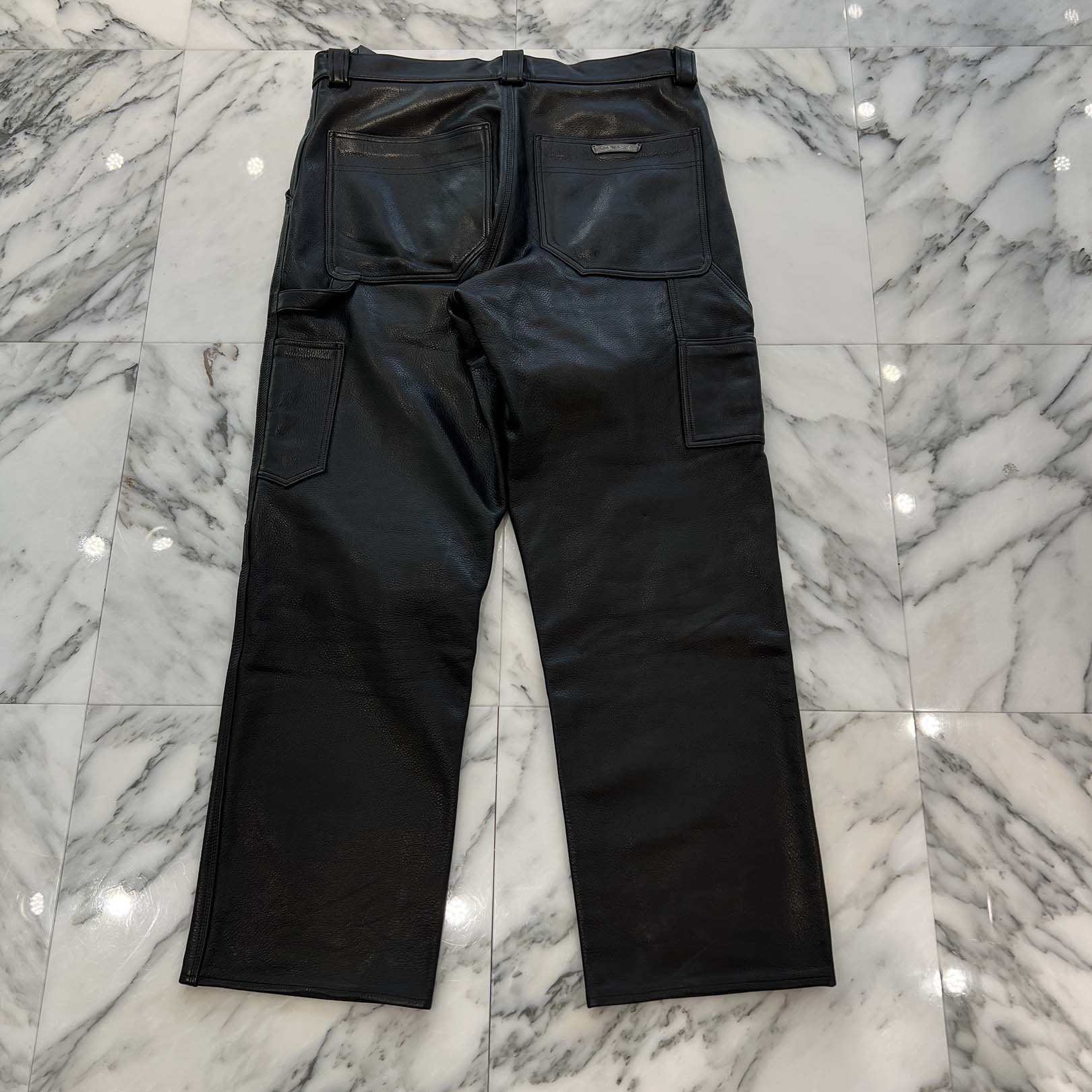 CHROME HEARTS Flare Knee Cross Ball Button Leather Pants Size 34