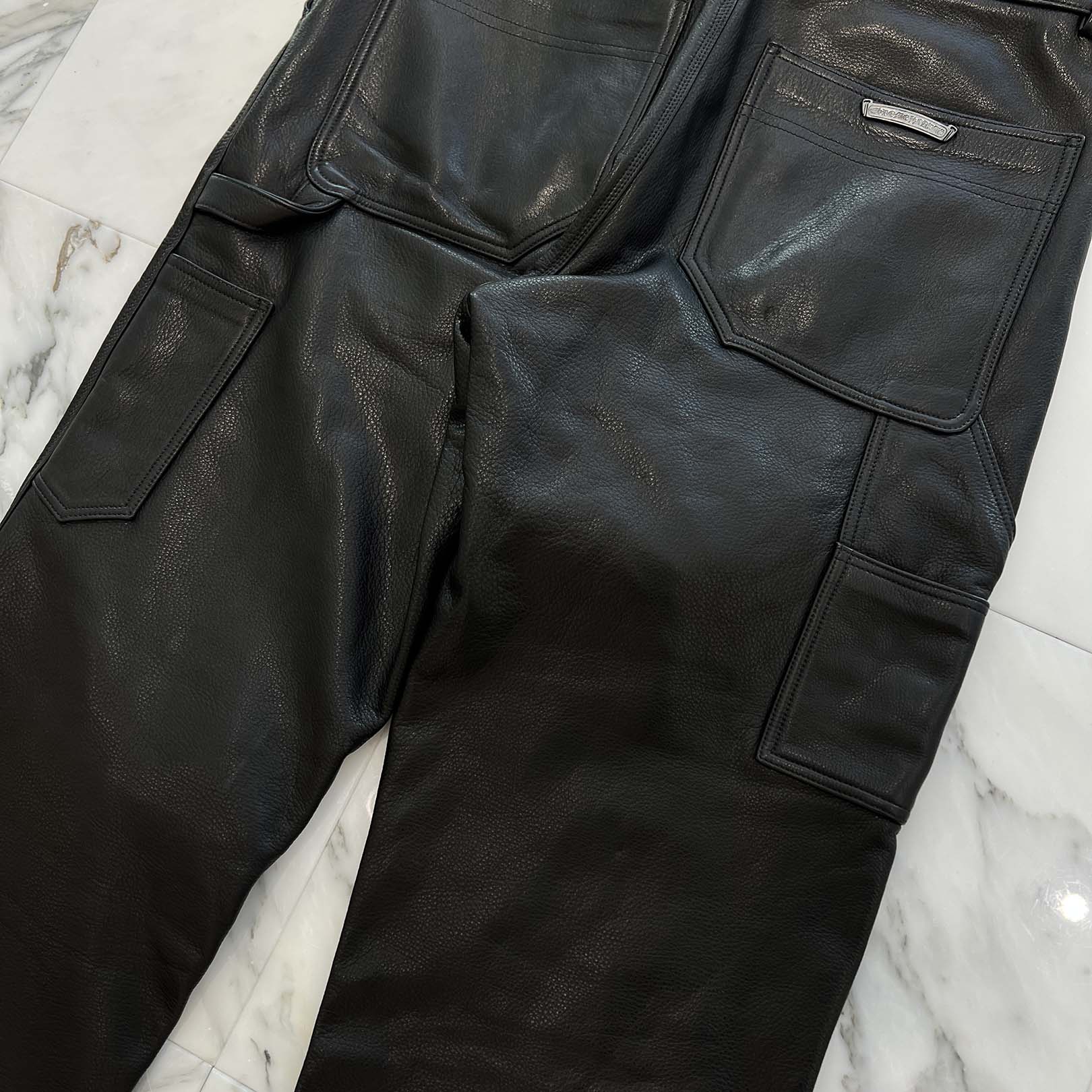 CHROME HEARTS Flare Knee Cross Ball Button Leather Pants Size 34 クロムハーツ フレアニー クロスボールボタン レザーパンツ サイズ34