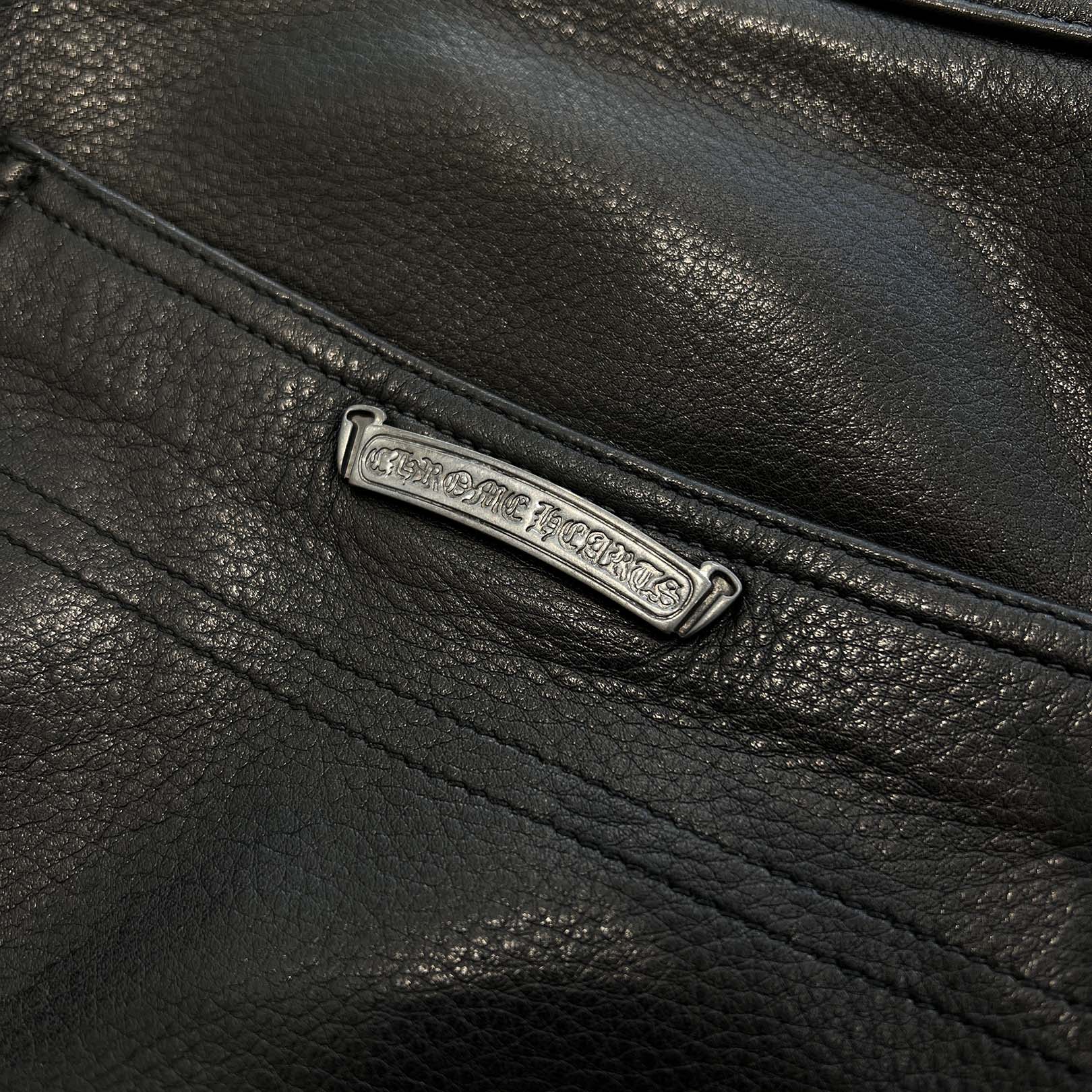 CHROME HEARTS Flare Knee Cross Ball Button Leather Pants Size 34 クロムハーツ フレアニー クロスボールボタン レザーパンツ サイズ34