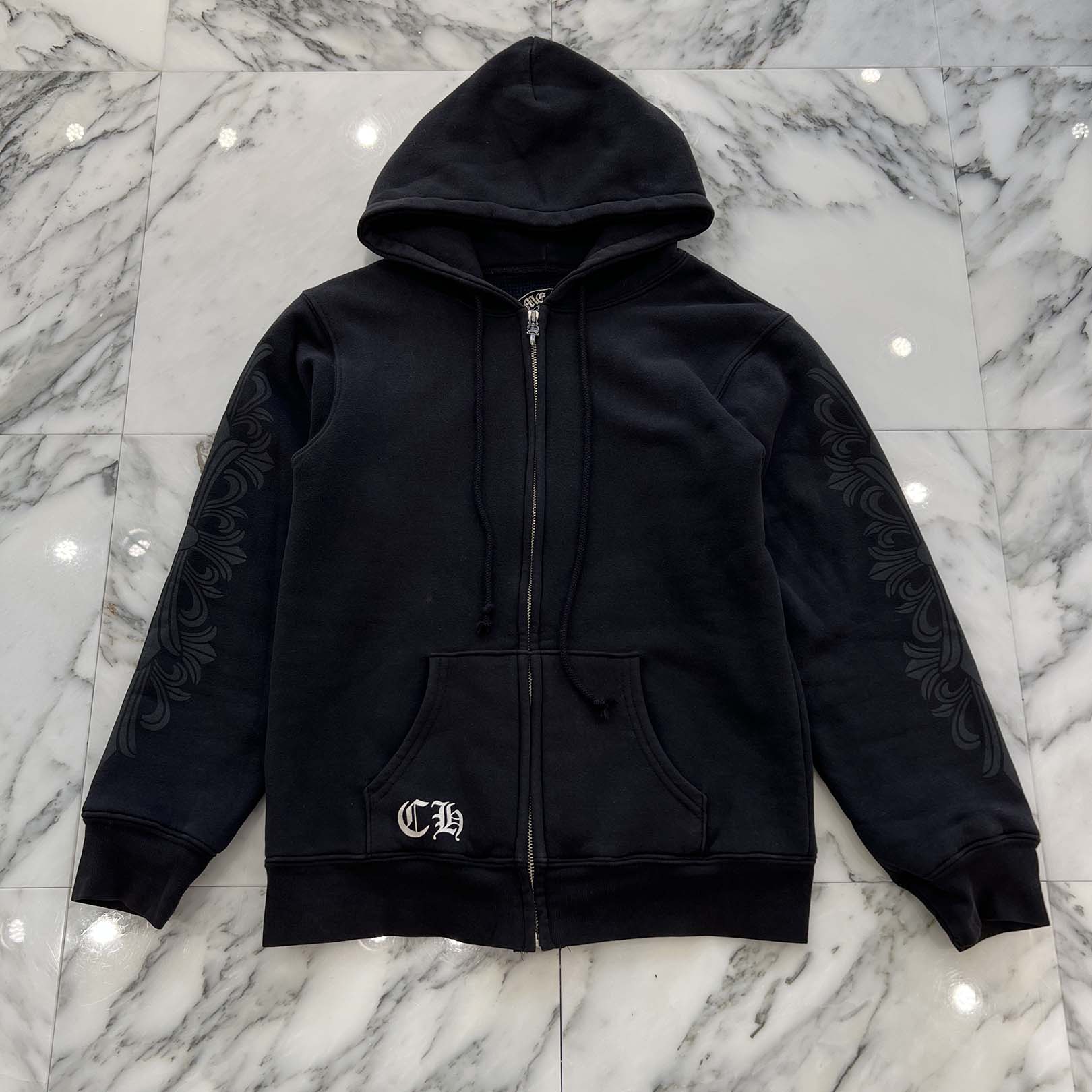 CHROME HEARTS OLD Back Floral Cross Scroll Zip Up Hoodie Size S クロムハーツ オールド バックフローラルクロス スクロール ジップアップ フーディ サイズS