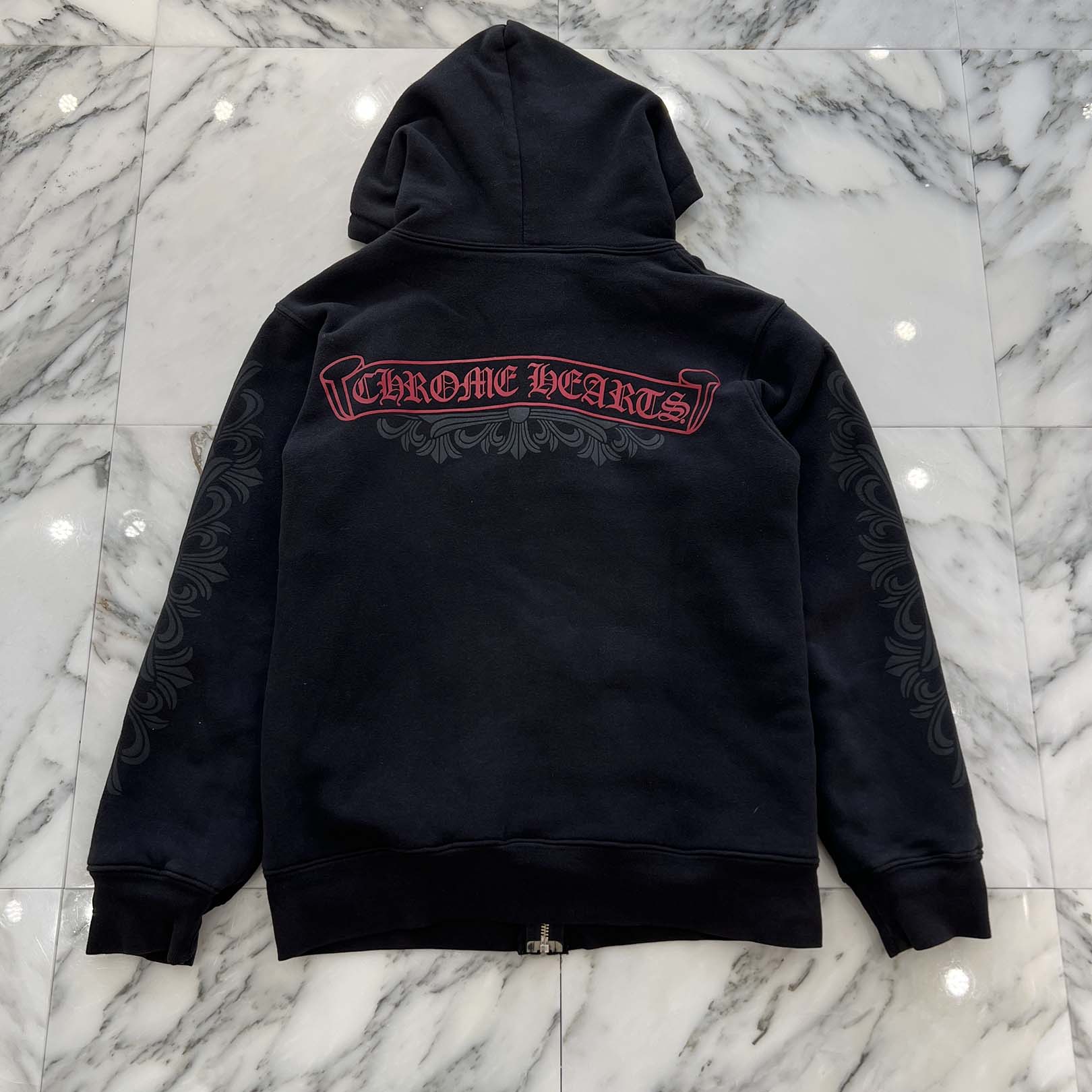 CHROME HEARTS OLD Back Floral Cross Scroll Zip Up Hoodie Size S