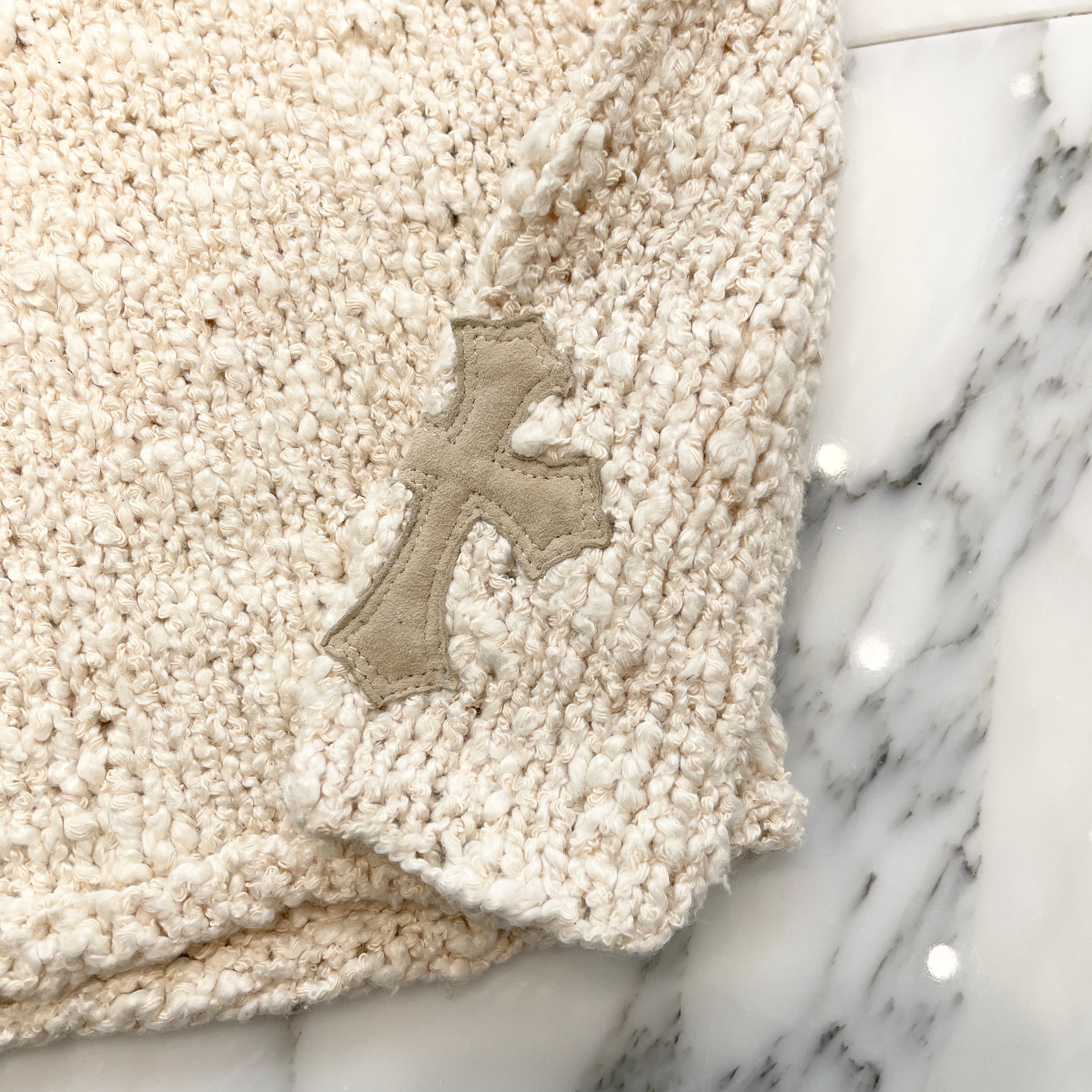 CHROME HEARTS Triple Cross Suede Patch Turtle Neck Cotton Knit Sweater Size S/M クロムハーツ トリプルクロス スエードパッチ タートルネック コットン ニットセーター サイズ S/M