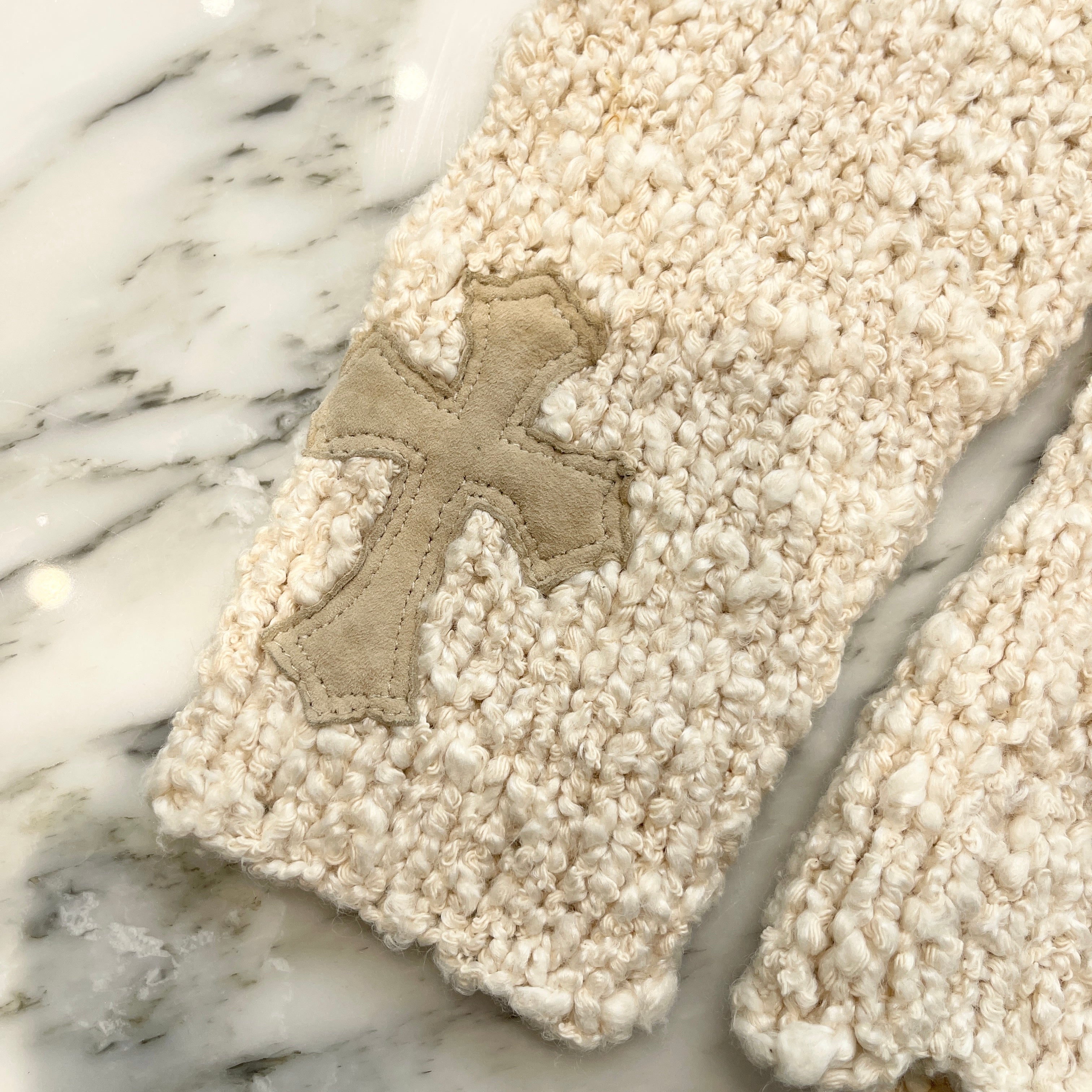 CHROME HEARTS Triple Cross Suede Patch Turtle Neck Cotton Knit Sweater Size S/M クロムハーツ トリプルクロス スエードパッチ タートルネック コットン ニットセーター サイズ S/M