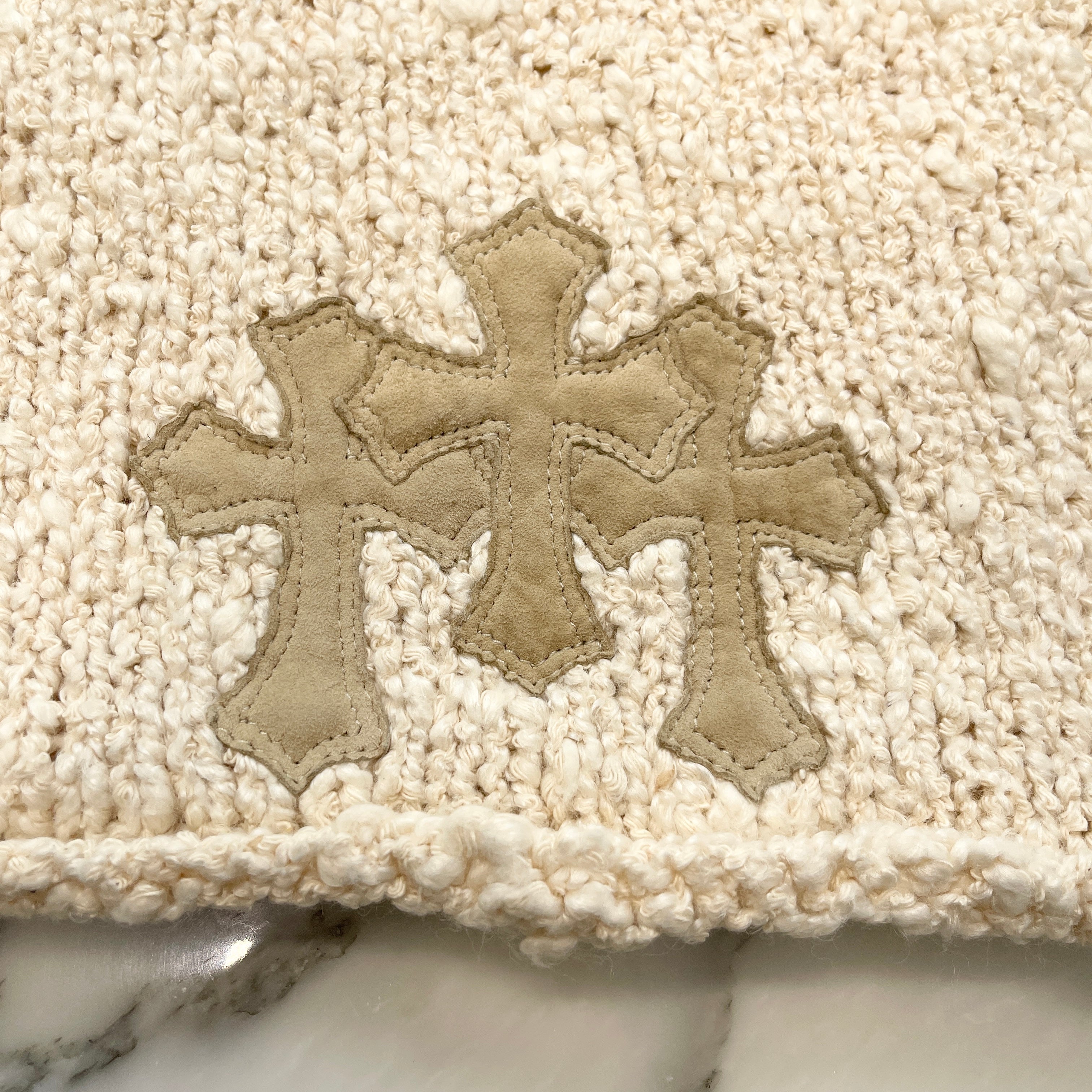 CHROME HEARTS Triple Cross Suede Patch Turtle Neck Cotton Knit Sweater Size S/M クロムハーツ トリプルクロス スエードパッチ タートルネック コットン ニットセーター サイズ S/M