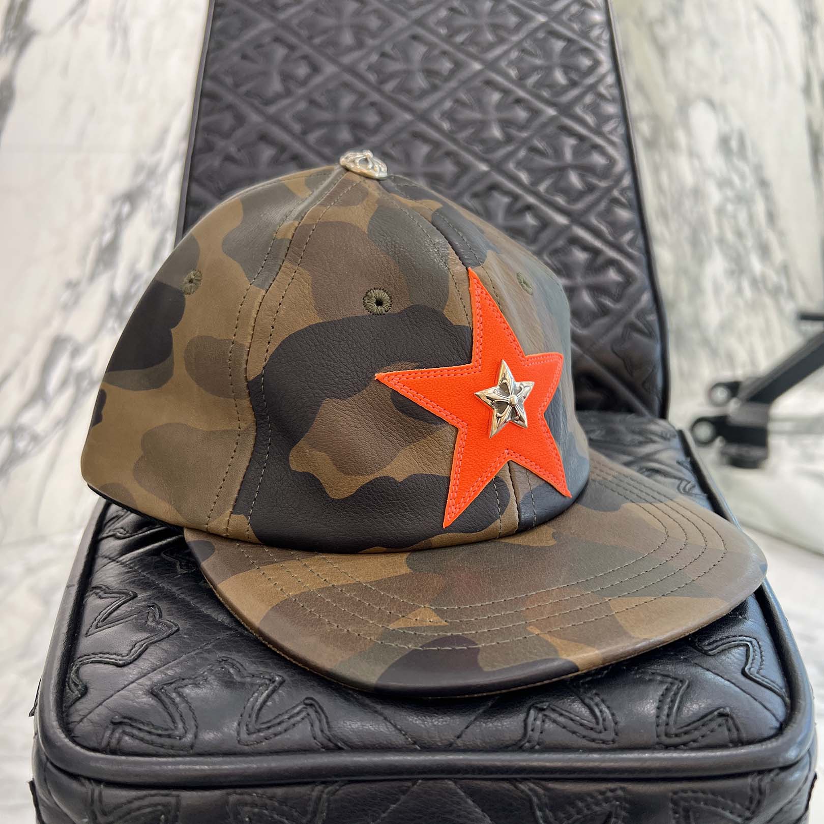 スターパッチレザーカモ柄キャップ帽子 クロムハーツ Chrome Hearts CHROME HEARTS Star Leather Patch Camouflage Leather Trucker Cap