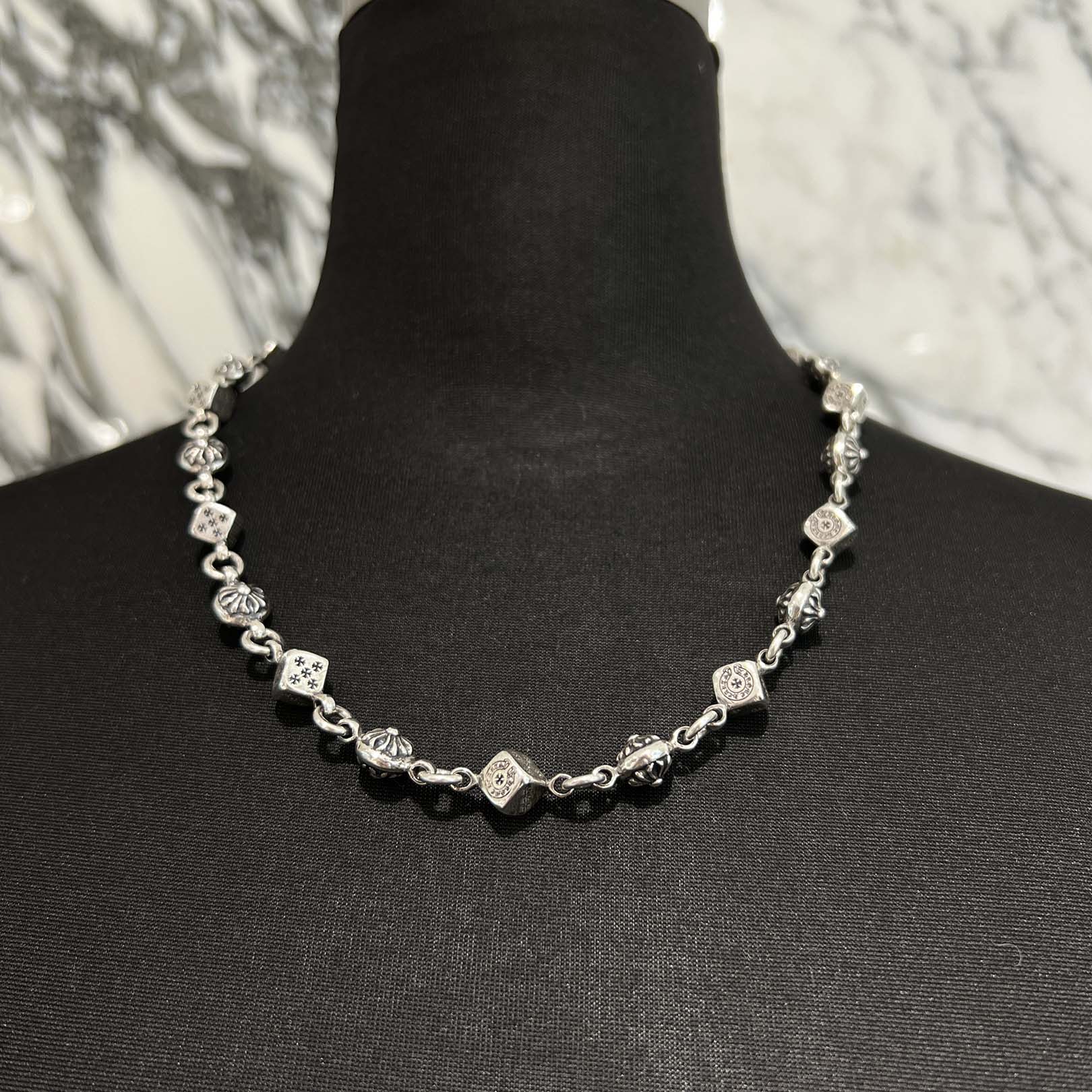 クロスシルバーボールネックレス CHROME HEARTS DICE Cross Ball Silver Neckless Size 20 Inch クロム