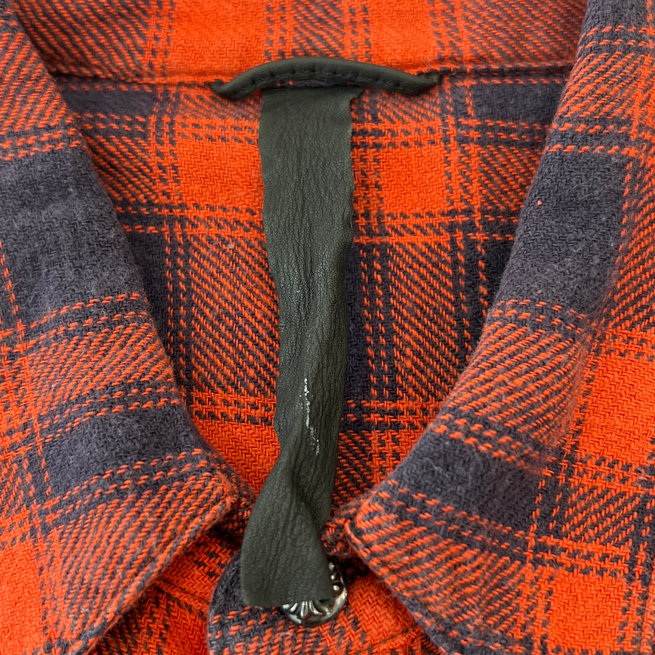 CHROME HEARTS Loose Ends Cross Leather Patch Check Shirt Size L クロムハーツ ルーズエンド レザークロスパッチ チェックシャツ サイズL