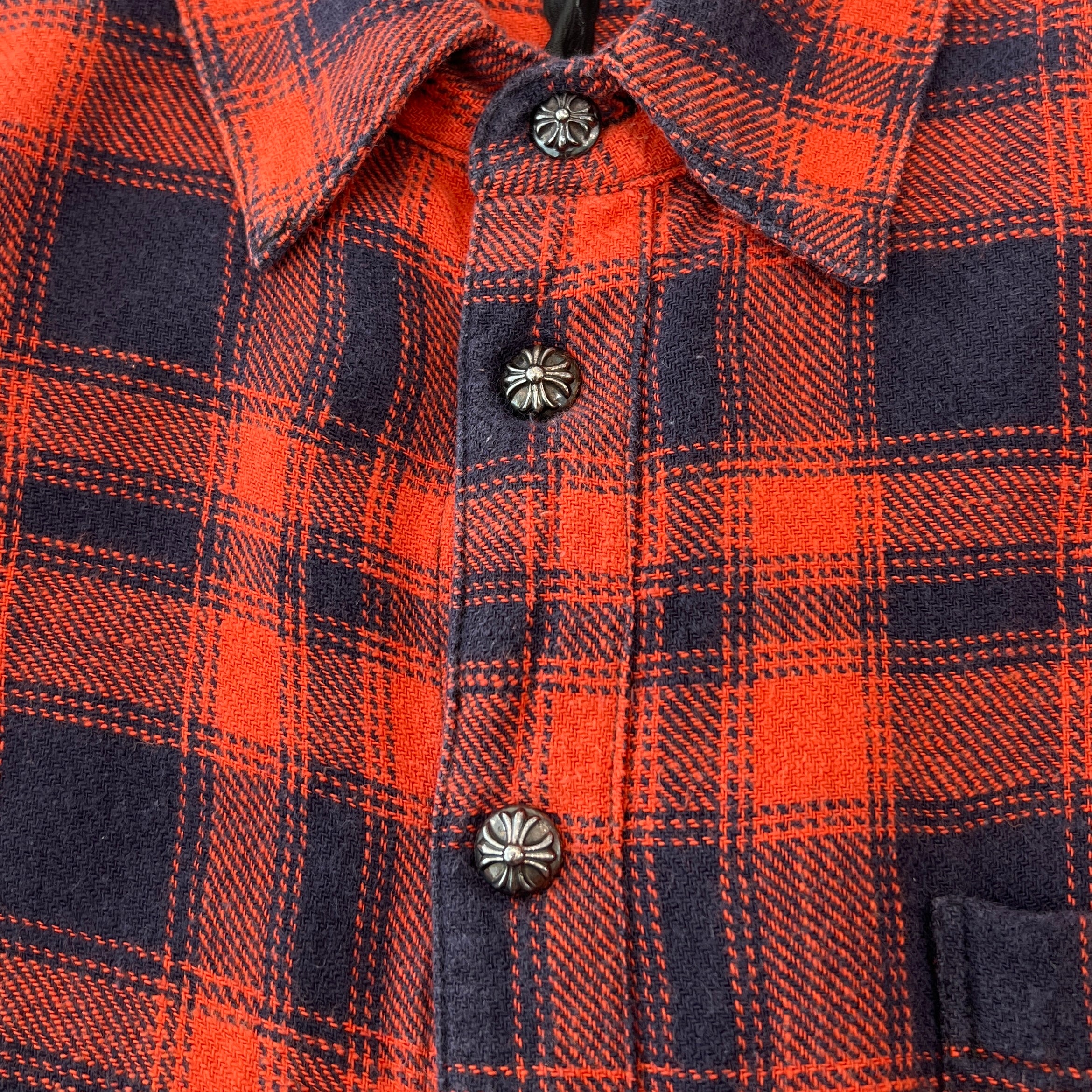 CHROME HEARTS Loose Ends Cross Leather Patch Check Shirt Size L クロムハーツ ルーズエンド レザークロスパッチ チェックシャツ サイズL