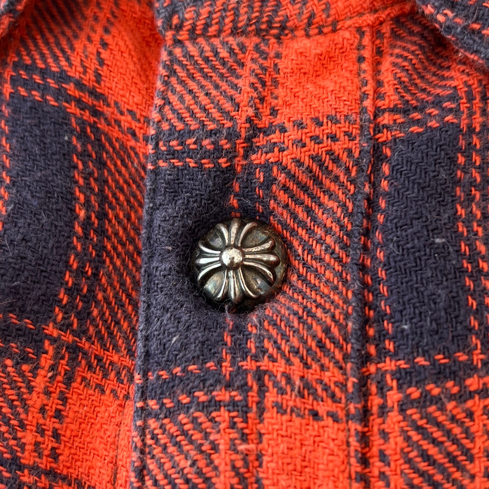 CHROME HEARTS Loose Ends Cross Leather Patch Check Shirt Size L クロムハーツ ルーズエンド レザークロスパッチ チェックシャツ サイズL