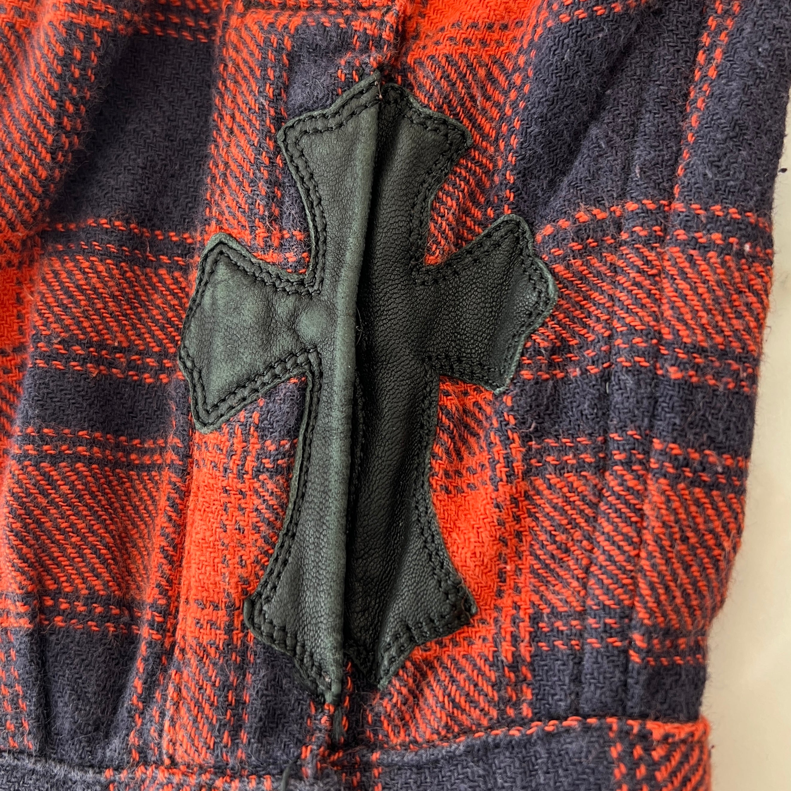 CHROME HEARTS Loose Ends Cross Leather Patch Check Shirt Size L クロムハーツ ルーズエンド レザークロスパッチ チェックシャツ サイズL