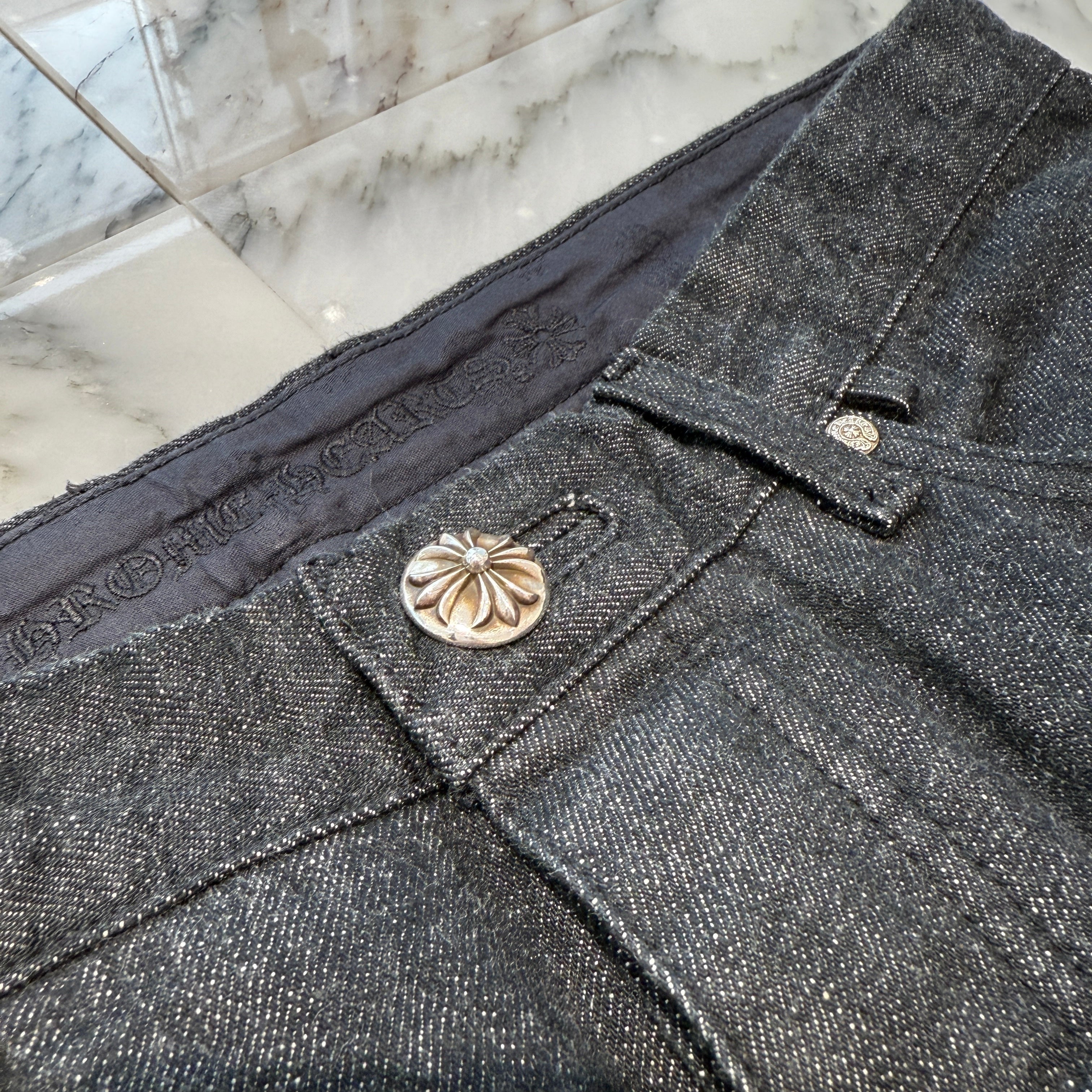 CHROME HEARTS Flare Knee Star Leather Patch Denim Pants Size 34 クロムハーツ フレアニースターパッチデニムパンツ サイズ34