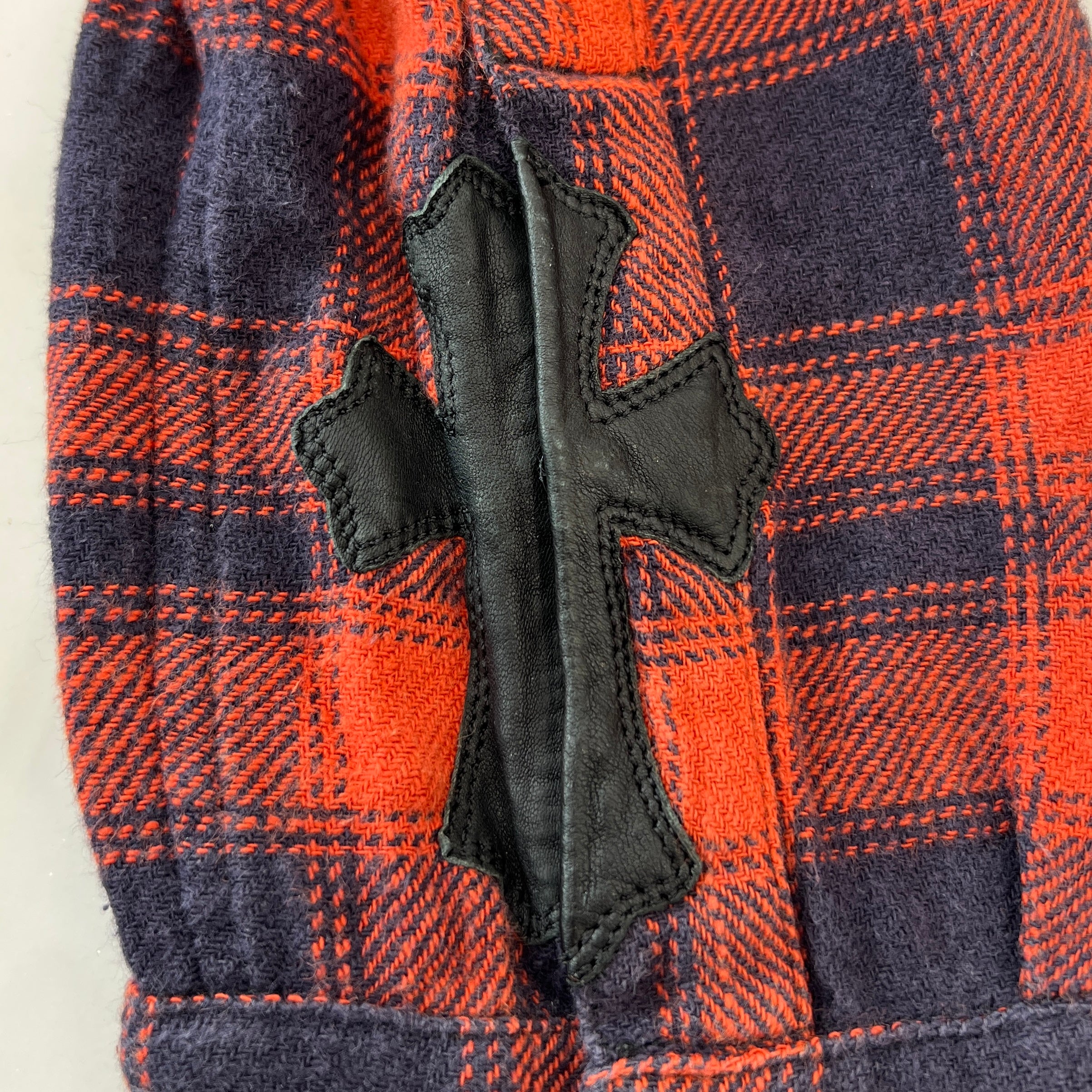 CHROME HEARTS Loose Ends Cross Leather Patch Check Shirt Size L クロムハーツ ルーズエンド レザークロスパッチ チェックシャツ サイズL