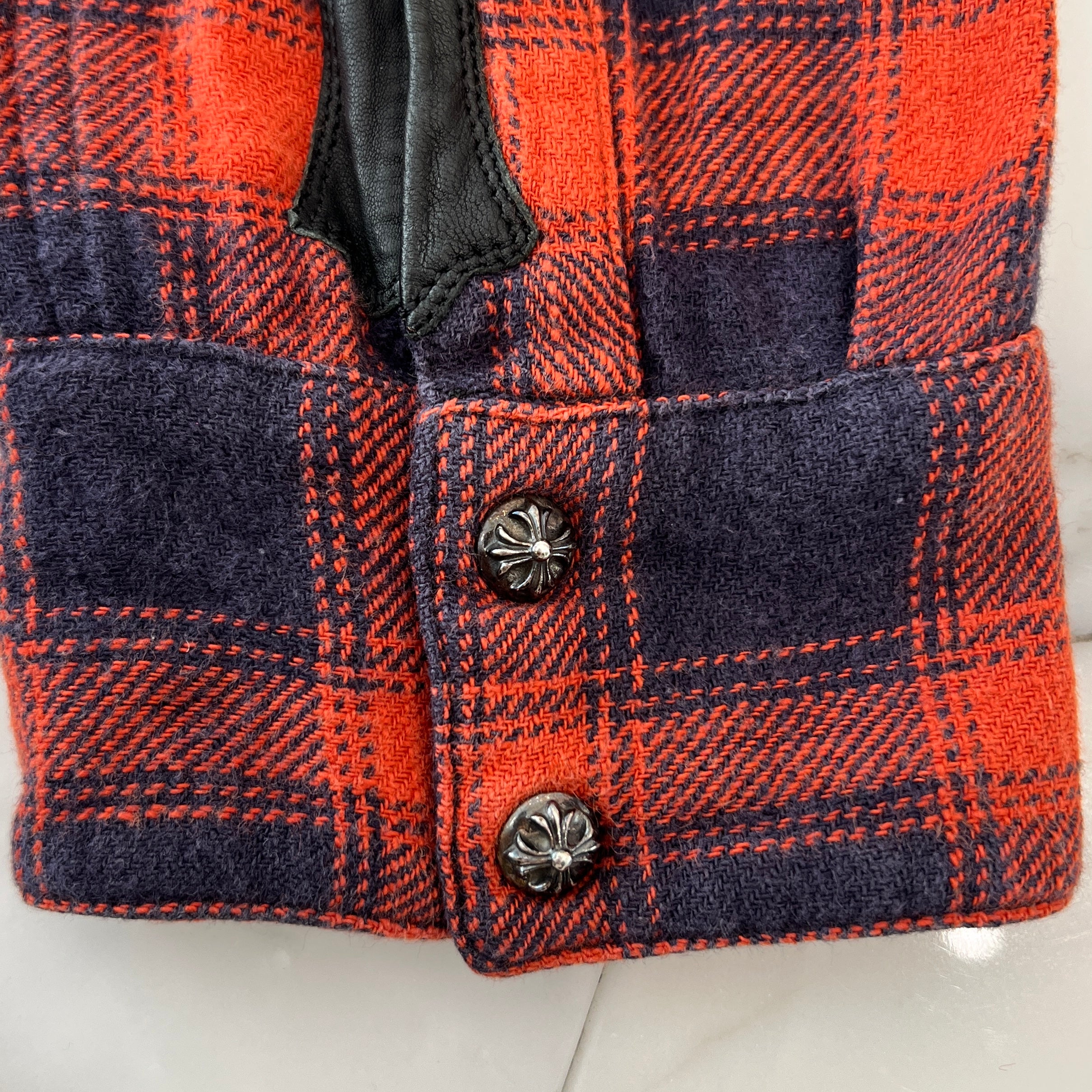 CHROME HEARTS Loose Ends Cross Leather Patch Check Shirt Size L クロムハーツ ルーズエンド レザークロスパッチ チェックシャツ サイズL