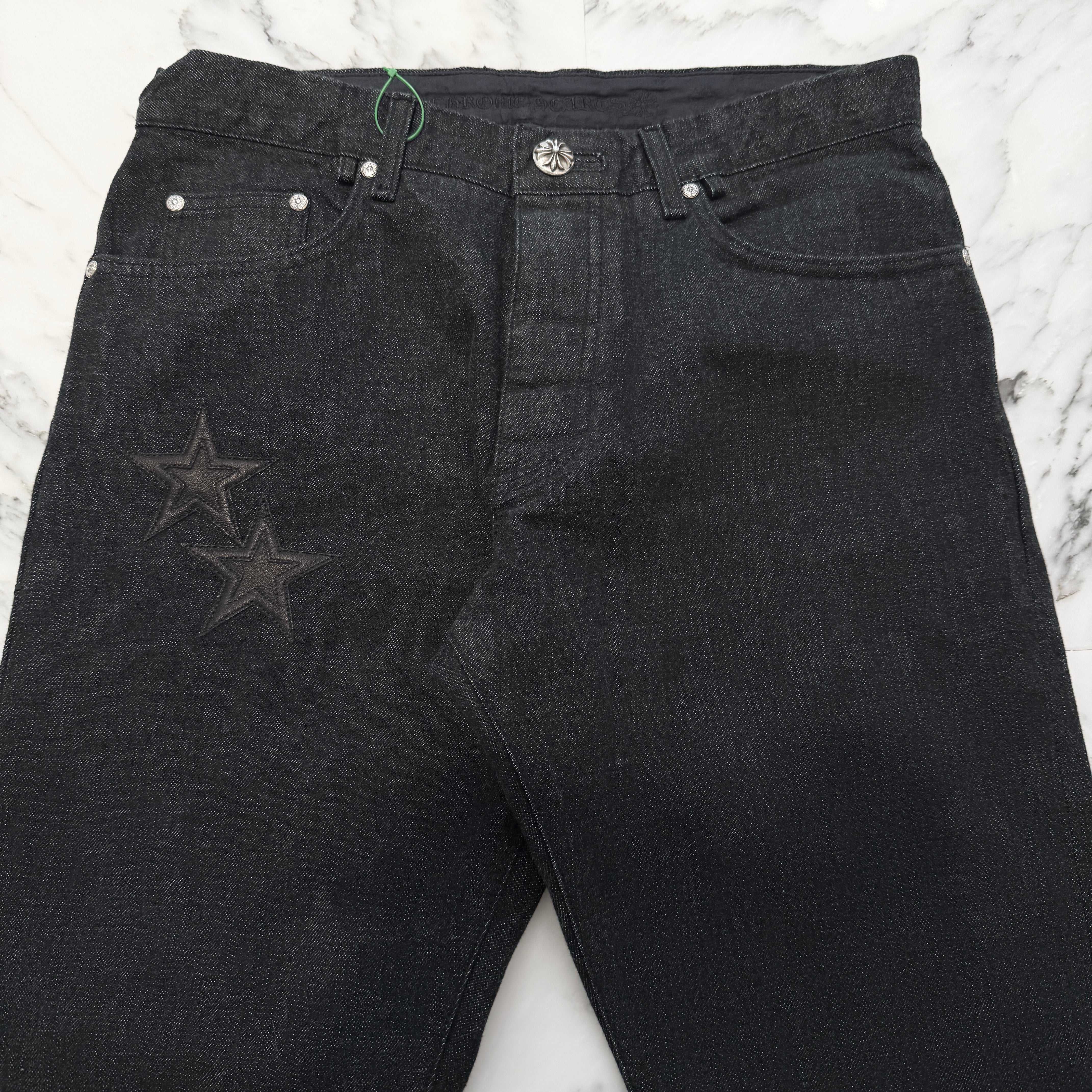 CHROME HEARTS Flare Knee Star Leather Patch Denim Pants Size 34 クロムハーツ フレアニースターパッチデニムパンツ サイズ34