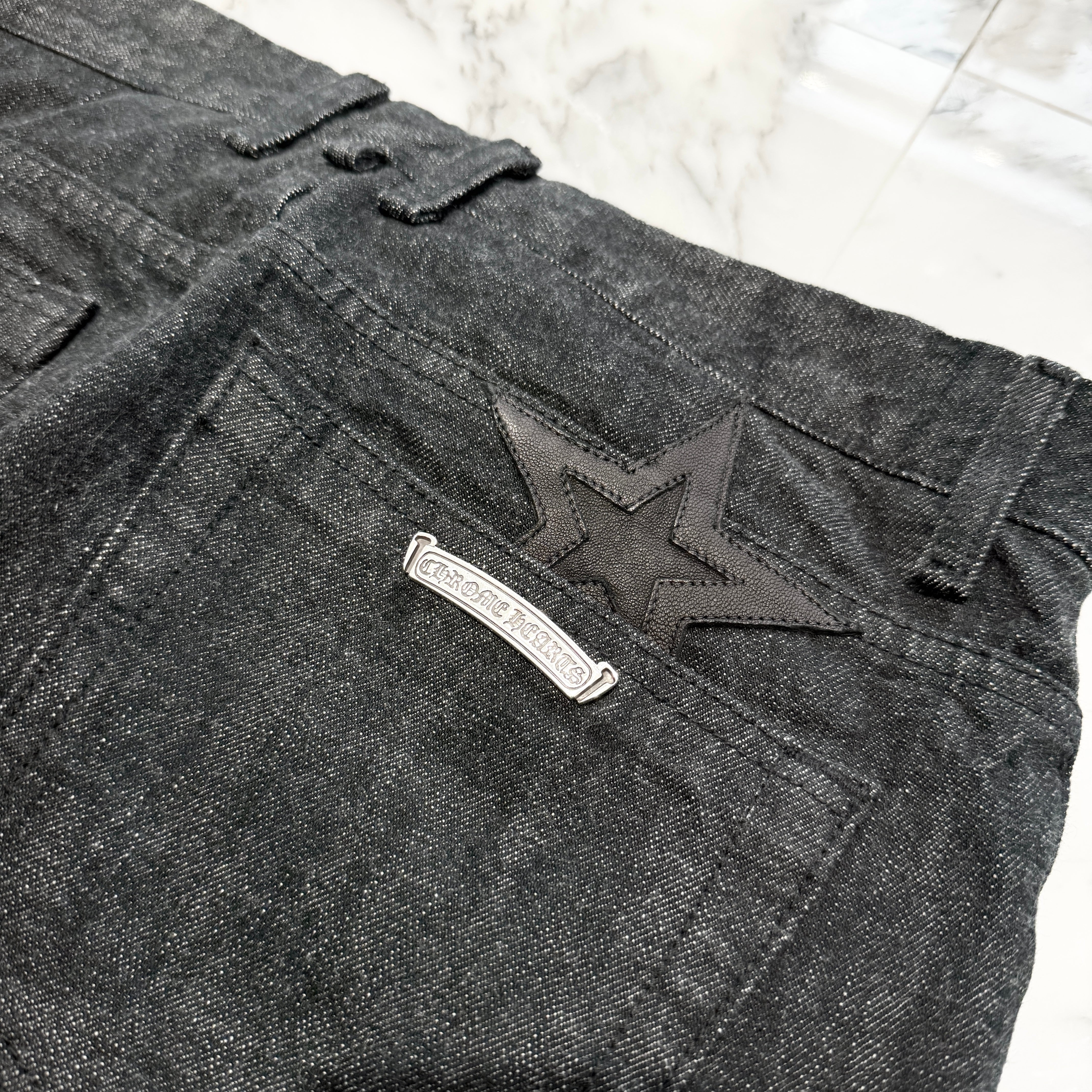 CHROME HEARTS Flare Knee Star Leather Patch Denim Pants Size 34 クロムハーツ フレアニースターパッチデニムパンツ サイズ34