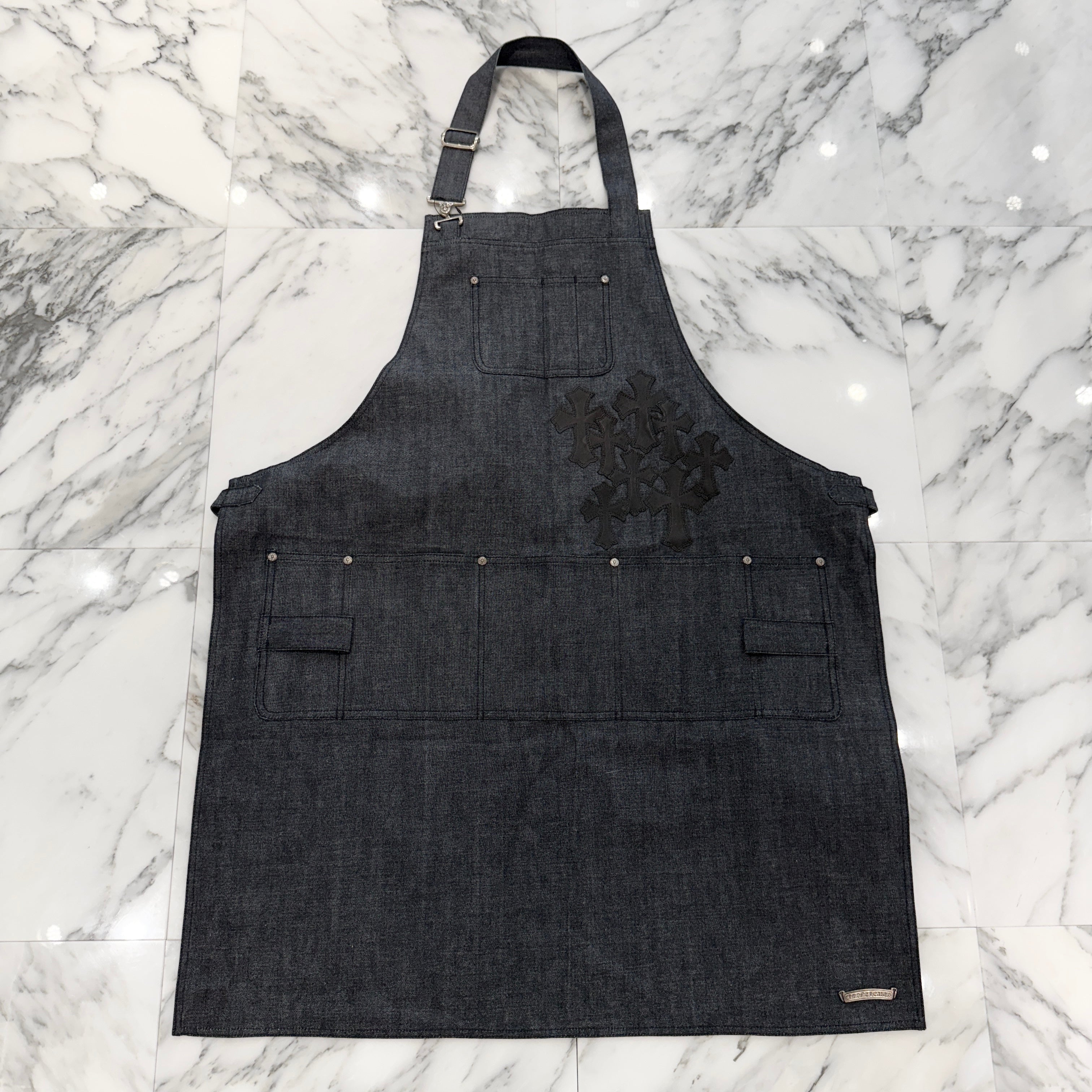 CHROME HEARTS Cemetery Cross Leather Patch Denim Apron クロムハーツ セメタリークロス レザーパッチ デニムエプロン シルバー925
