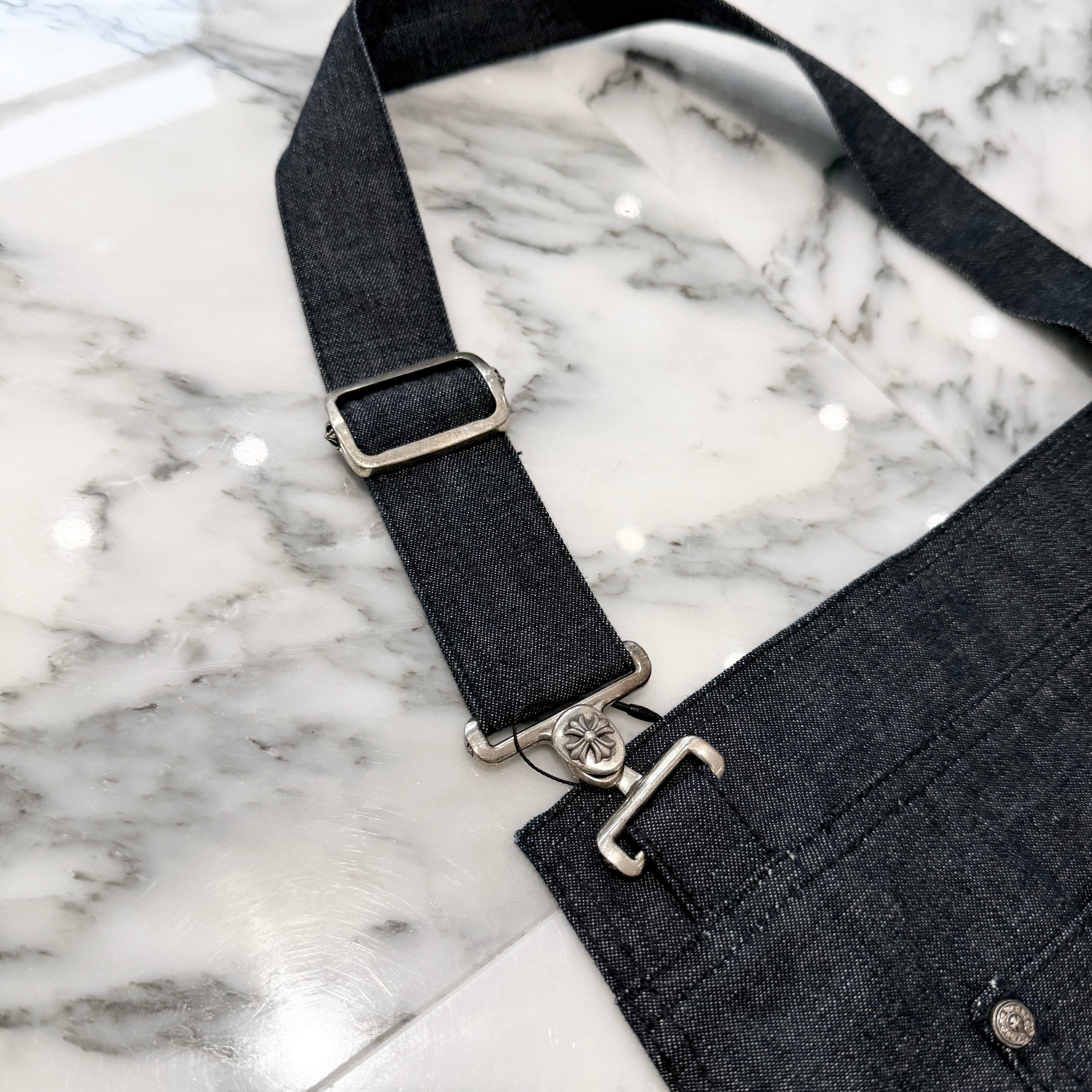 CHROME HEARTS Cemetery Cross Leather Patch Denim Apron クロムハーツ セメタリークロス レザーパッチ デニムエプロン シルバー925