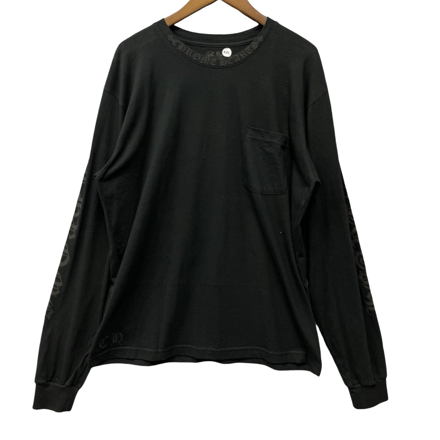 CHROME HEARTS Old English Neck Logo Dark Grey Long Sleeve Tee Size XXL