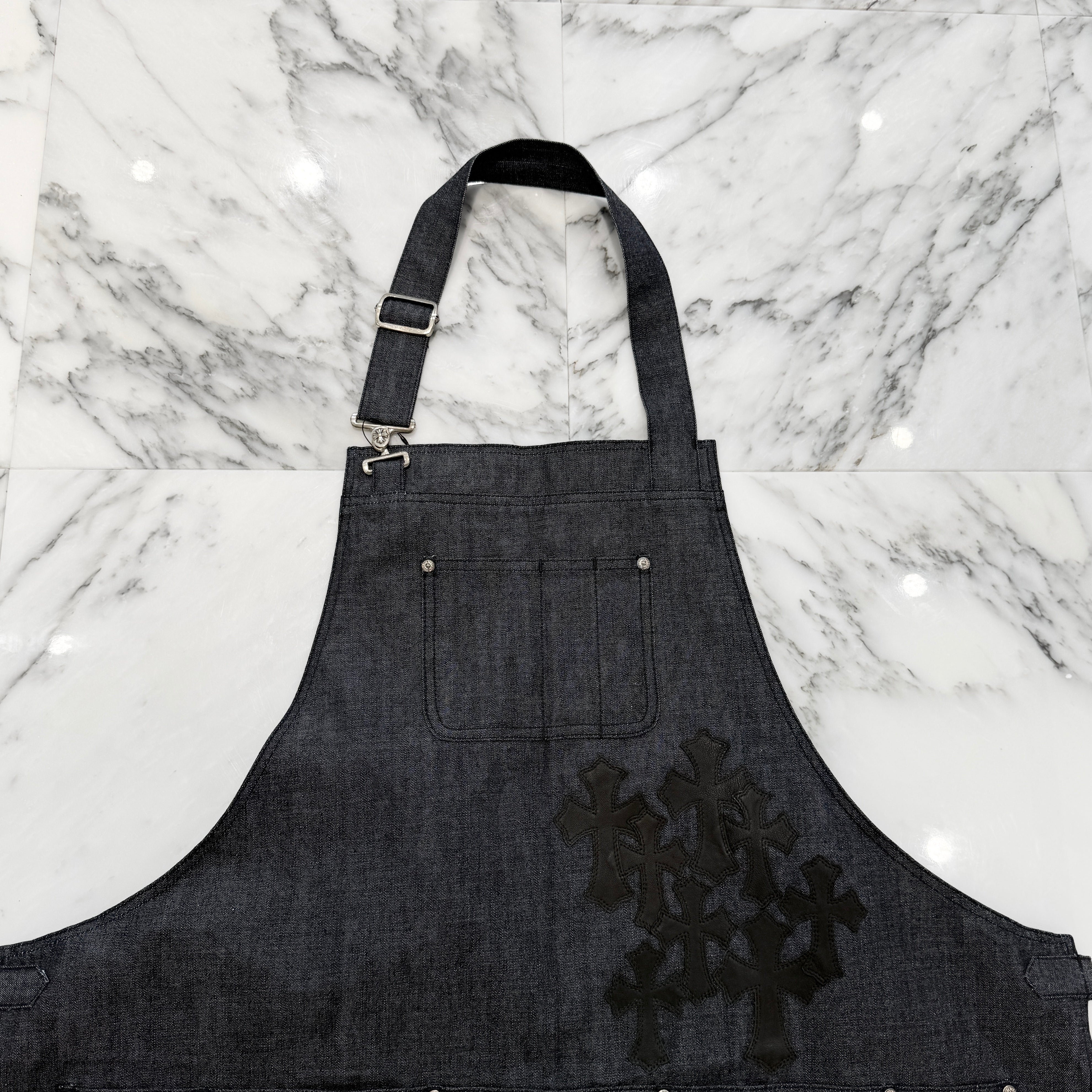 CHROME HEARTS Cemetery Cross Leather Patch Denim Apron クロムハーツ セメタリークロス レザーパッチ デニムエプロン シルバー925