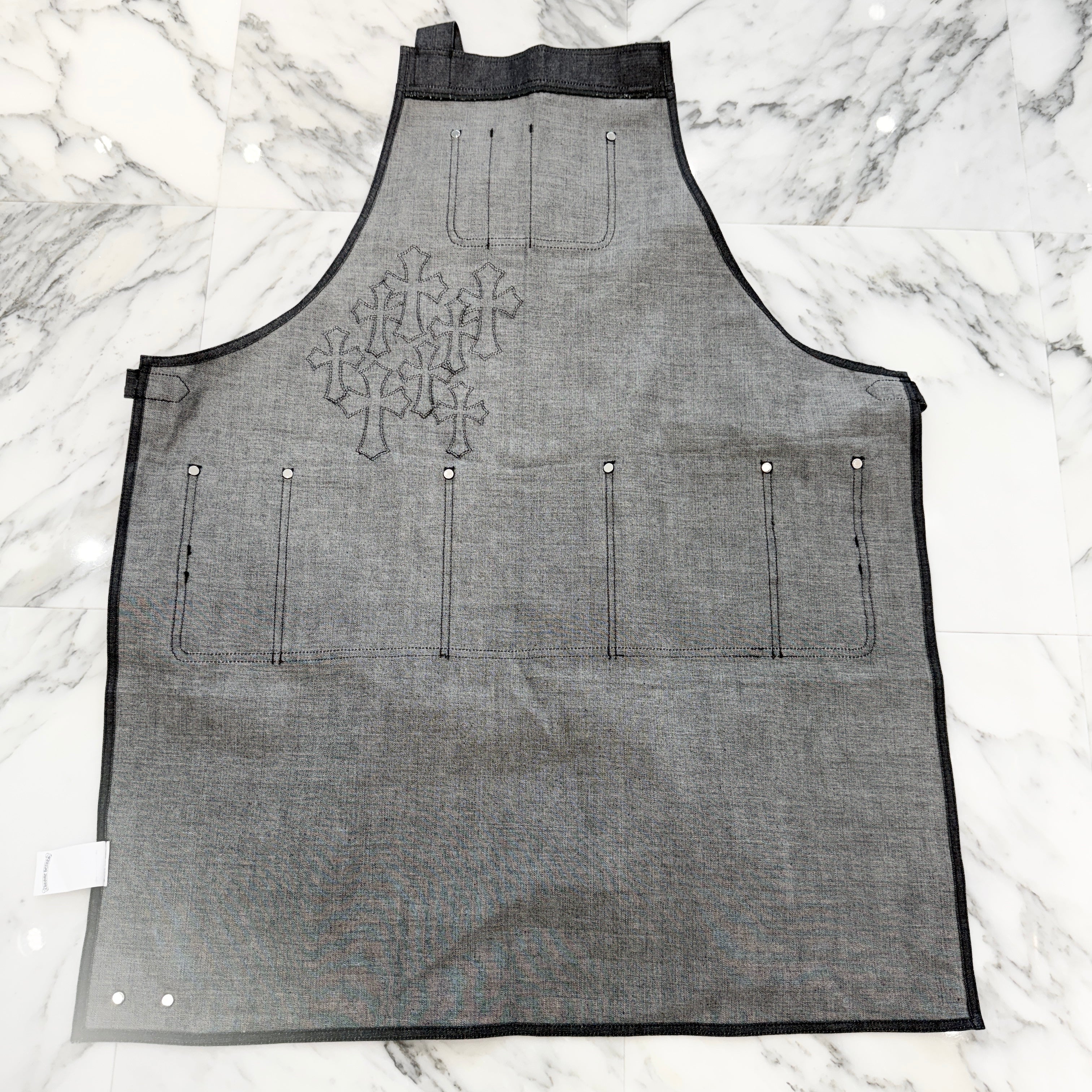 CHROME HEARTS Cemetery Cross Leather Patch Denim Apron クロムハーツ セメタリークロス レザーパッチ デニムエプロン シルバー925