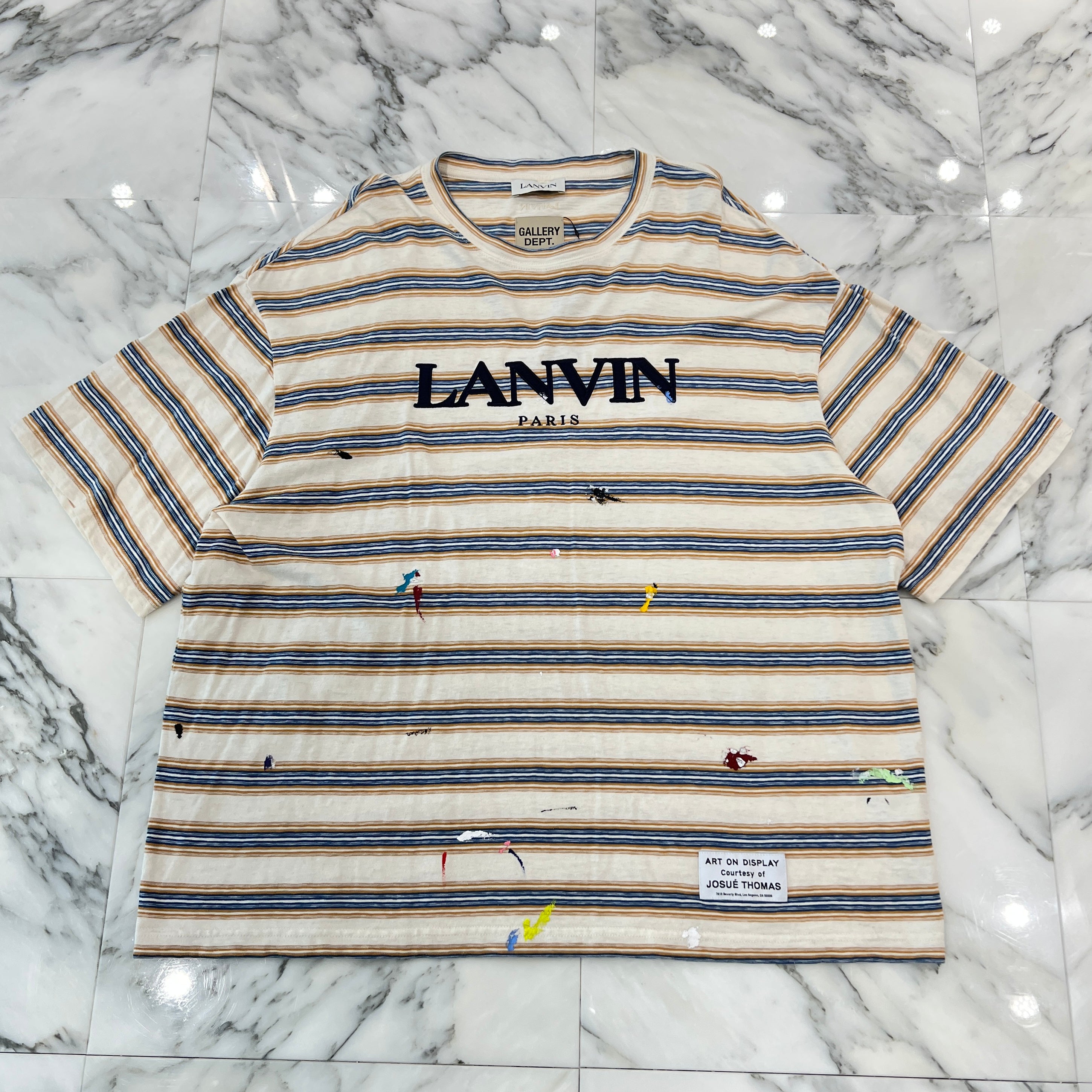 GALLERY DEPT. × LANVIN 2022SS Painted Logo Embroidery Border RM-TSG009-J043-P22 Size XL ギャラリーデプト × ランバン ペイント加工 ロゴ刺繍ボーダー Tシャツ サイズXL