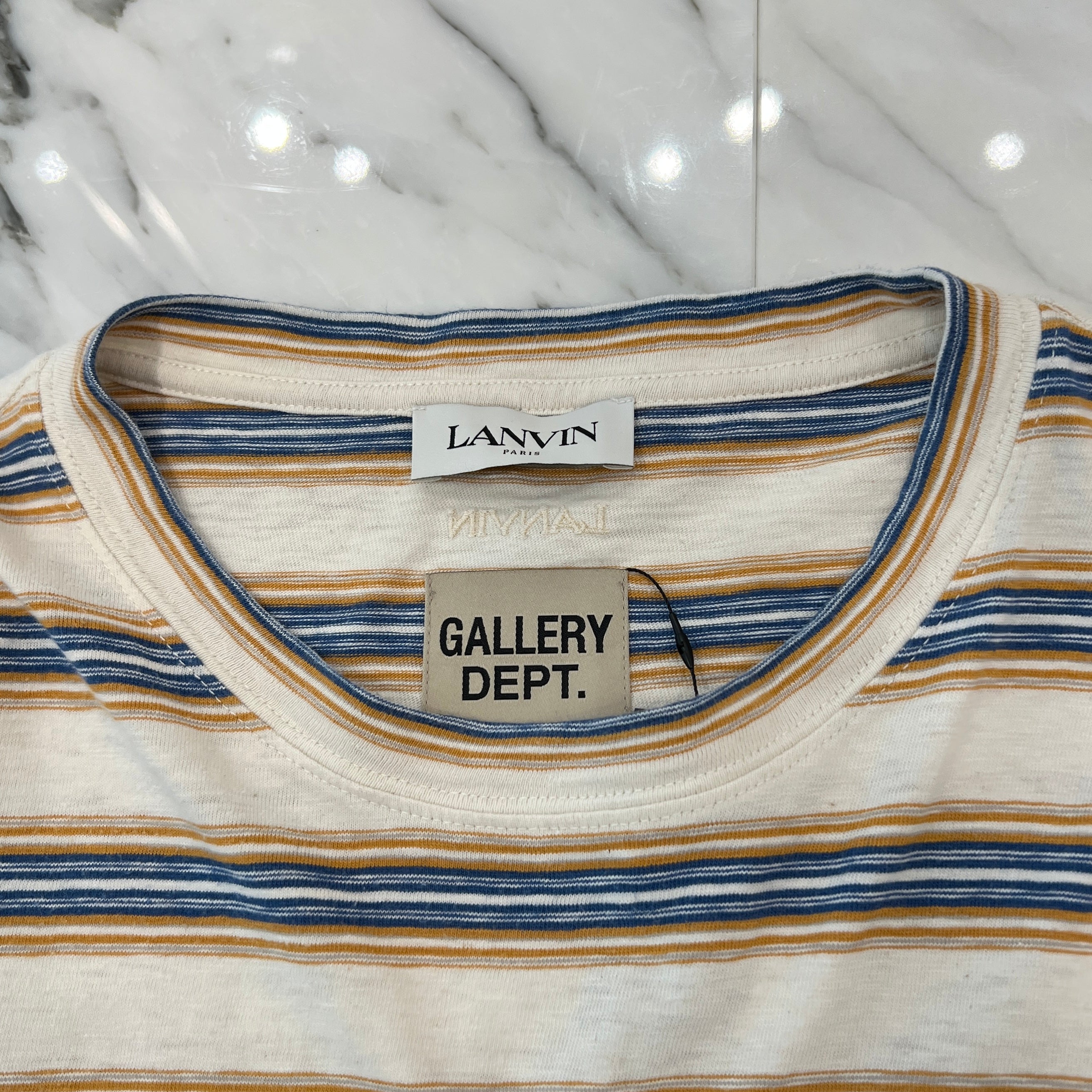 GALLERY DEPT. × LANVIN 2022SS Painted Logo Embroidery Border RM-TSG009-J043-P22 Size XL ギャラリーデプト × ランバン ペイント加工 ロゴ刺繍ボーダー Tシャツ サイズXL