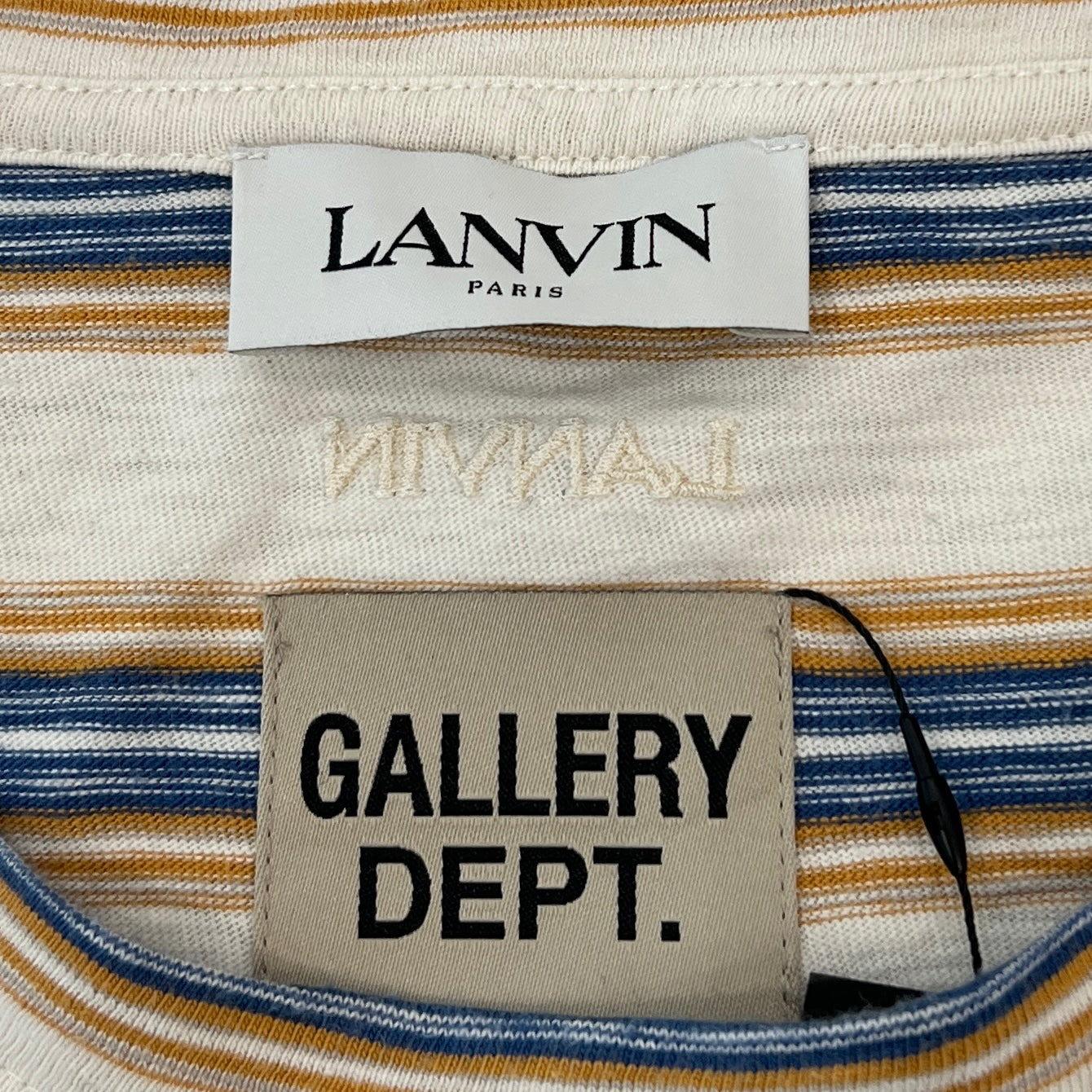GALLERY DEPT. × LANVIN 2022SS Painted Logo Embroidery Border RM-TSG009-J043-P22 Size XL ギャラリーデプト × ランバン ペイント加工 ロゴ刺繍ボーダー Tシャツ サイズXL