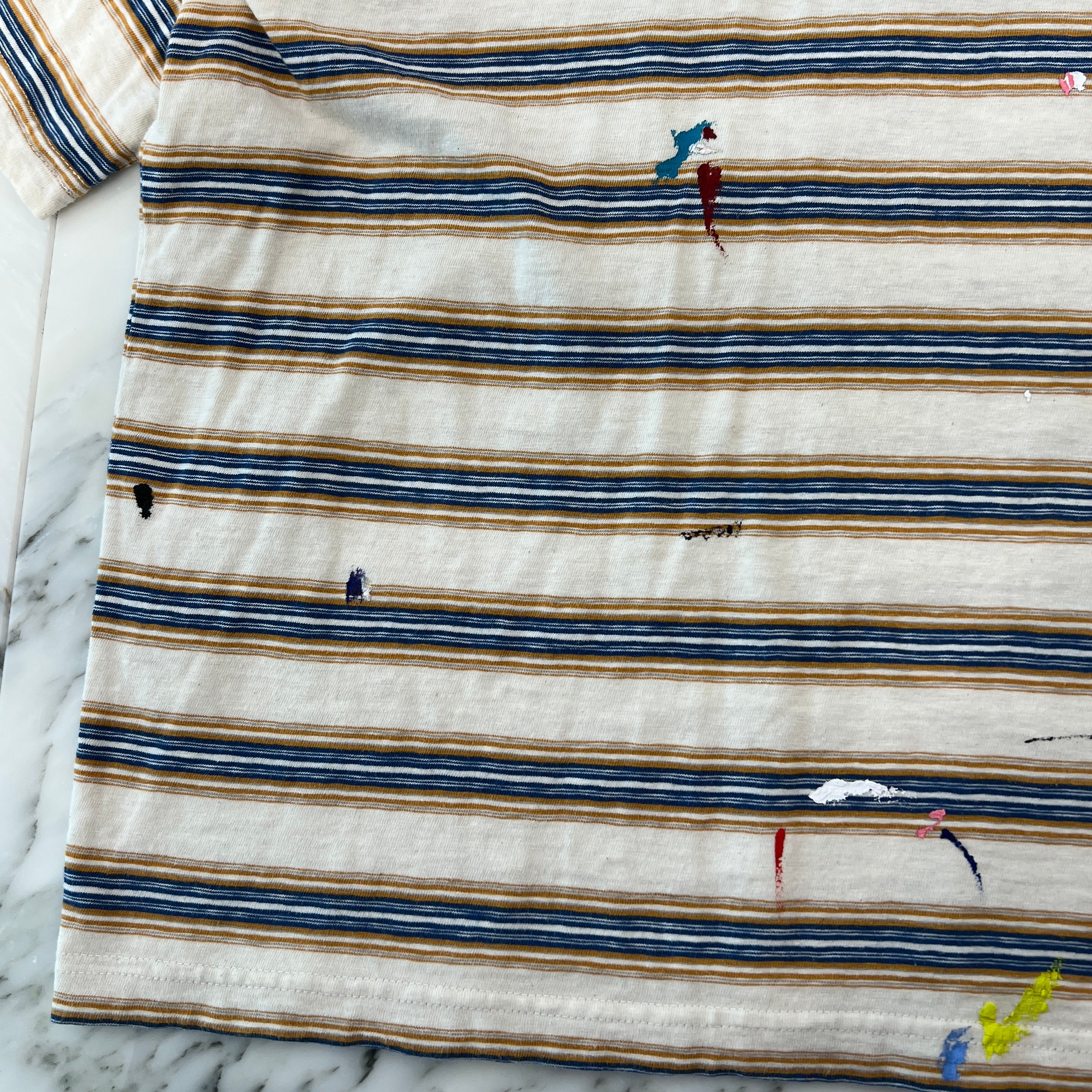 GALLERY DEPT. × LANVIN 2022SS Painted Logo Embroidery Border RM-TSG009-J043-P22 Size XL ギャラリーデプト × ランバン ペイント加工 ロゴ刺繍ボーダー Tシャツ サイズXL