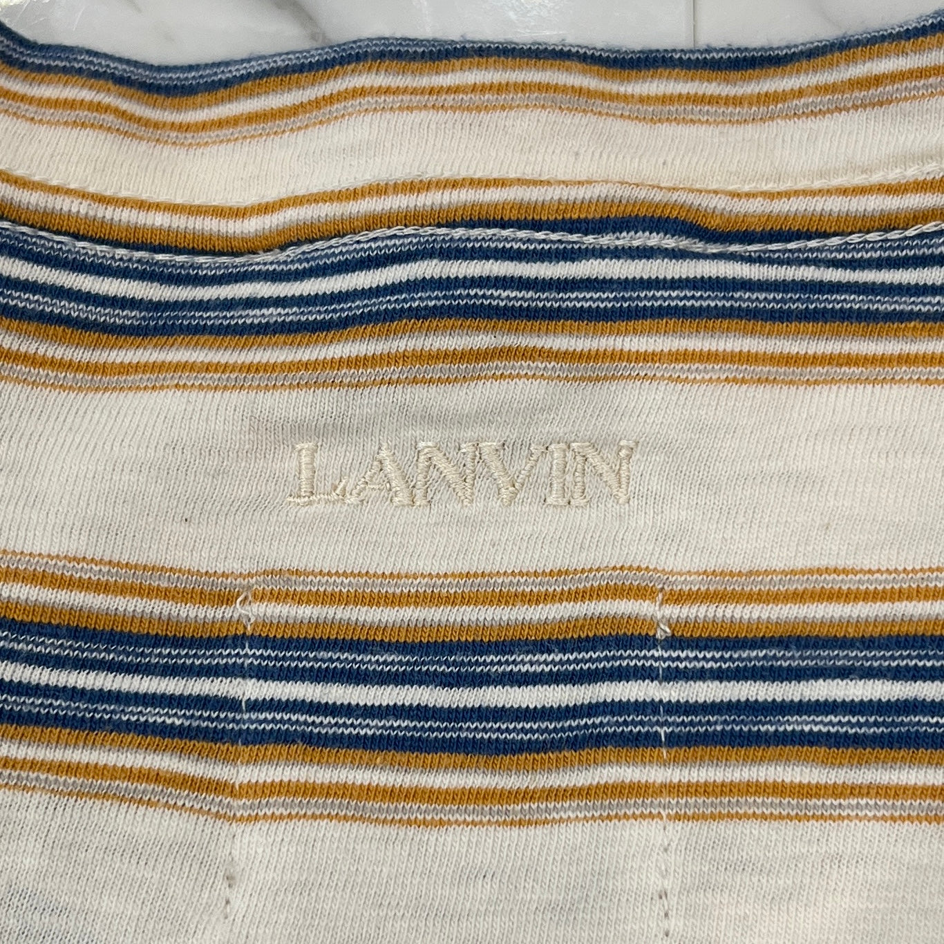 GALLERY DEPT. × LANVIN 2022SS Painted Logo Embroidery Border RM-TSG009-J043-P22 Size XL ギャラリーデプト × ランバン ペイント加工 ロゴ刺繍ボーダー Tシャツ サイズXL