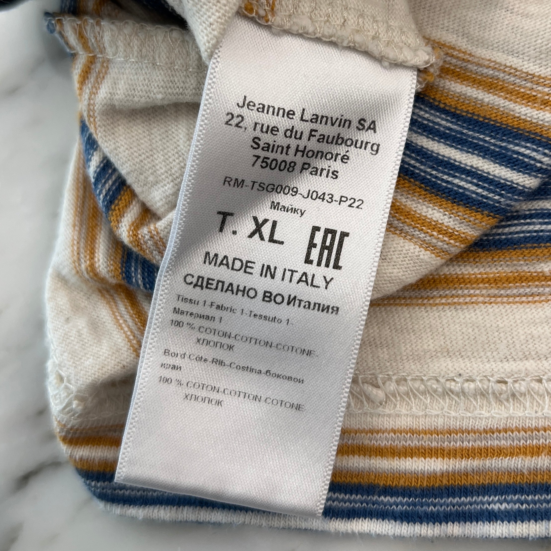 GALLERY DEPT. × LANVIN 2022SS Painted Logo Embroidery Border RM-TSG009-J043-P22 Size XL ギャラリーデプト × ランバン ペイント加工 ロゴ刺繍ボーダー Tシャツ サイズXL