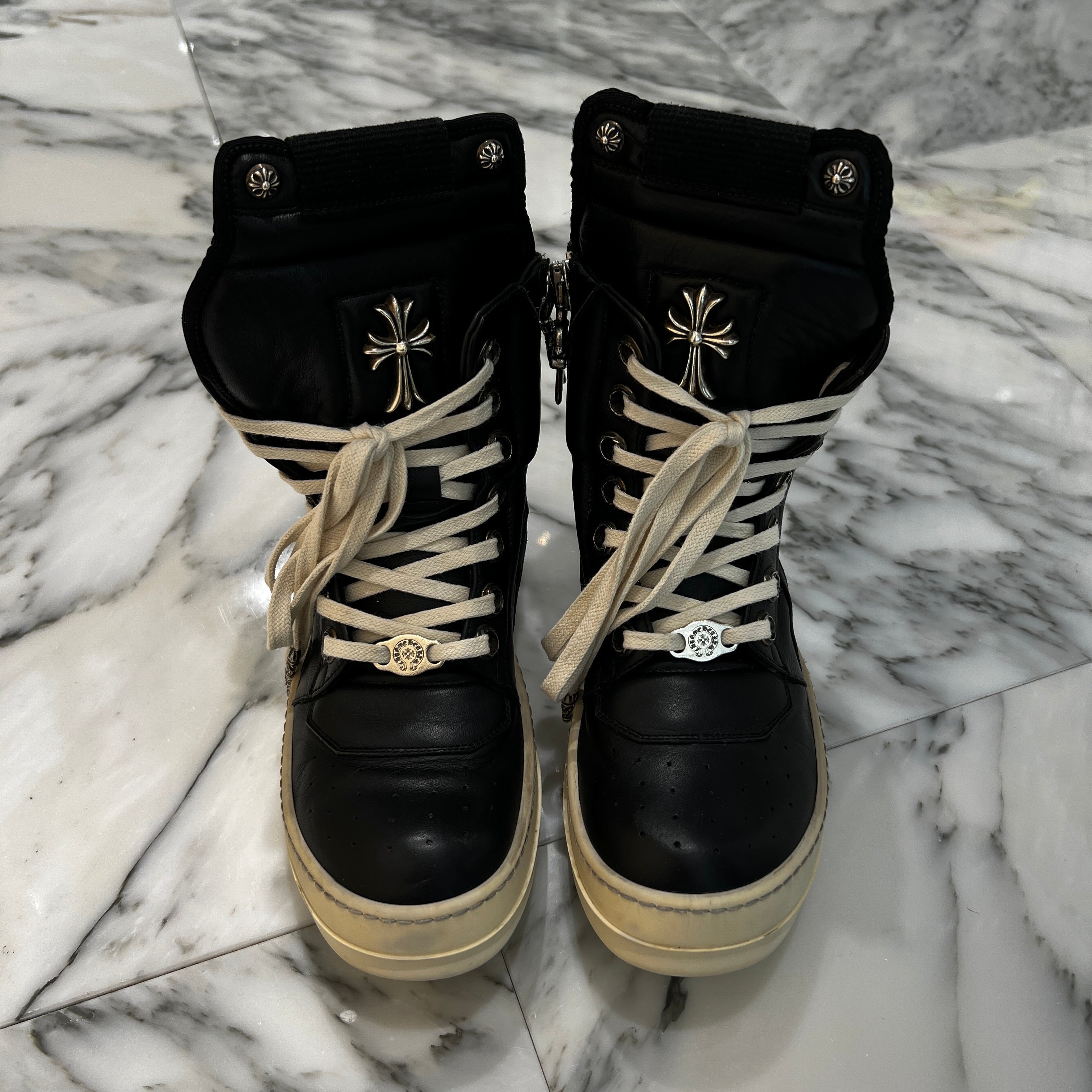CHROME HEARTS × Rick Owens Geobasket Leather Sneakers Size 36 クロムハーツ×リックオーエンス ジオバスケット レザースニーカー サイズ36