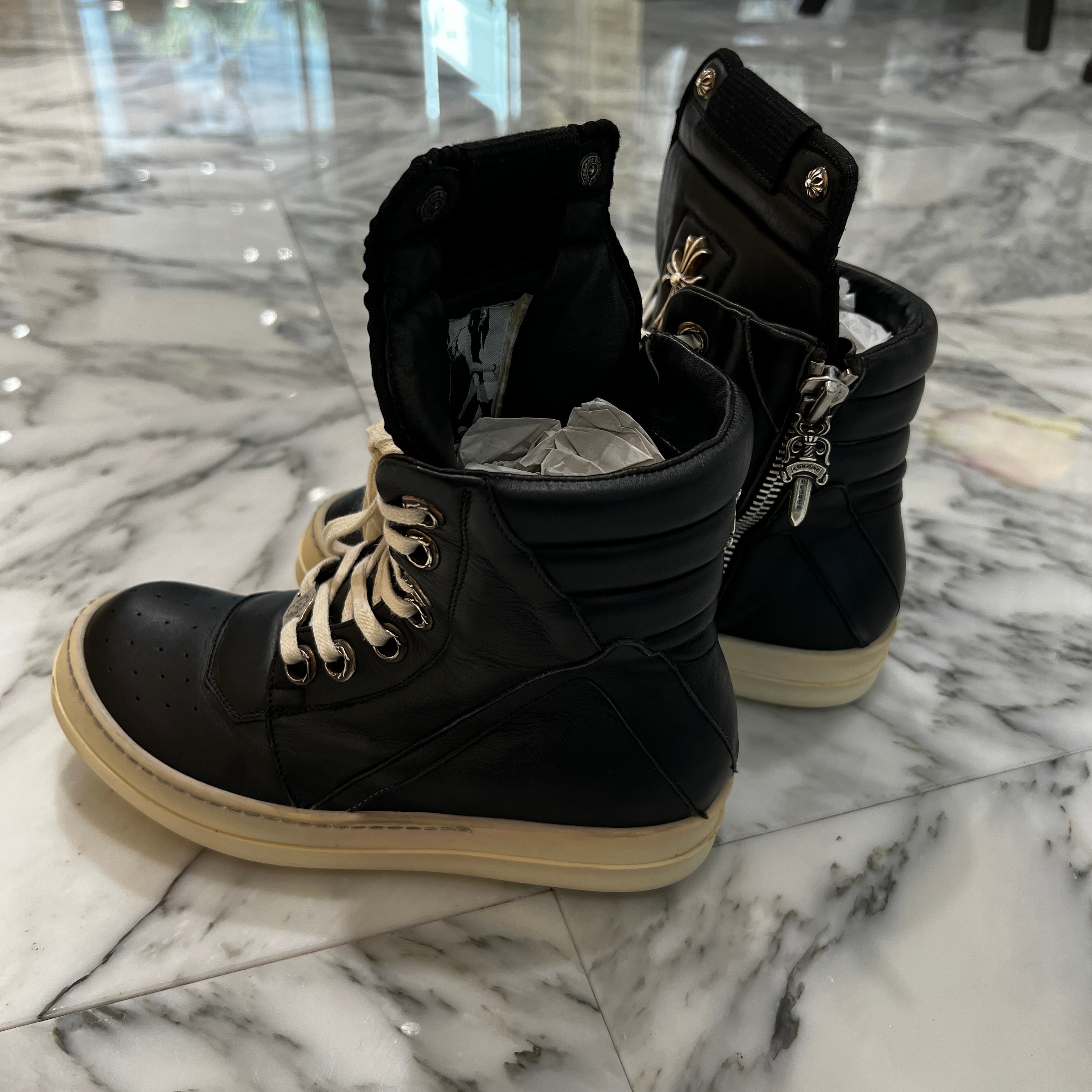 CHROME HEARTS × Rick Owens Geobasket Leather Sneakers Size 36 クロムハーツ×リックオーエンス ジオバスケット レザースニーカー サイズ36