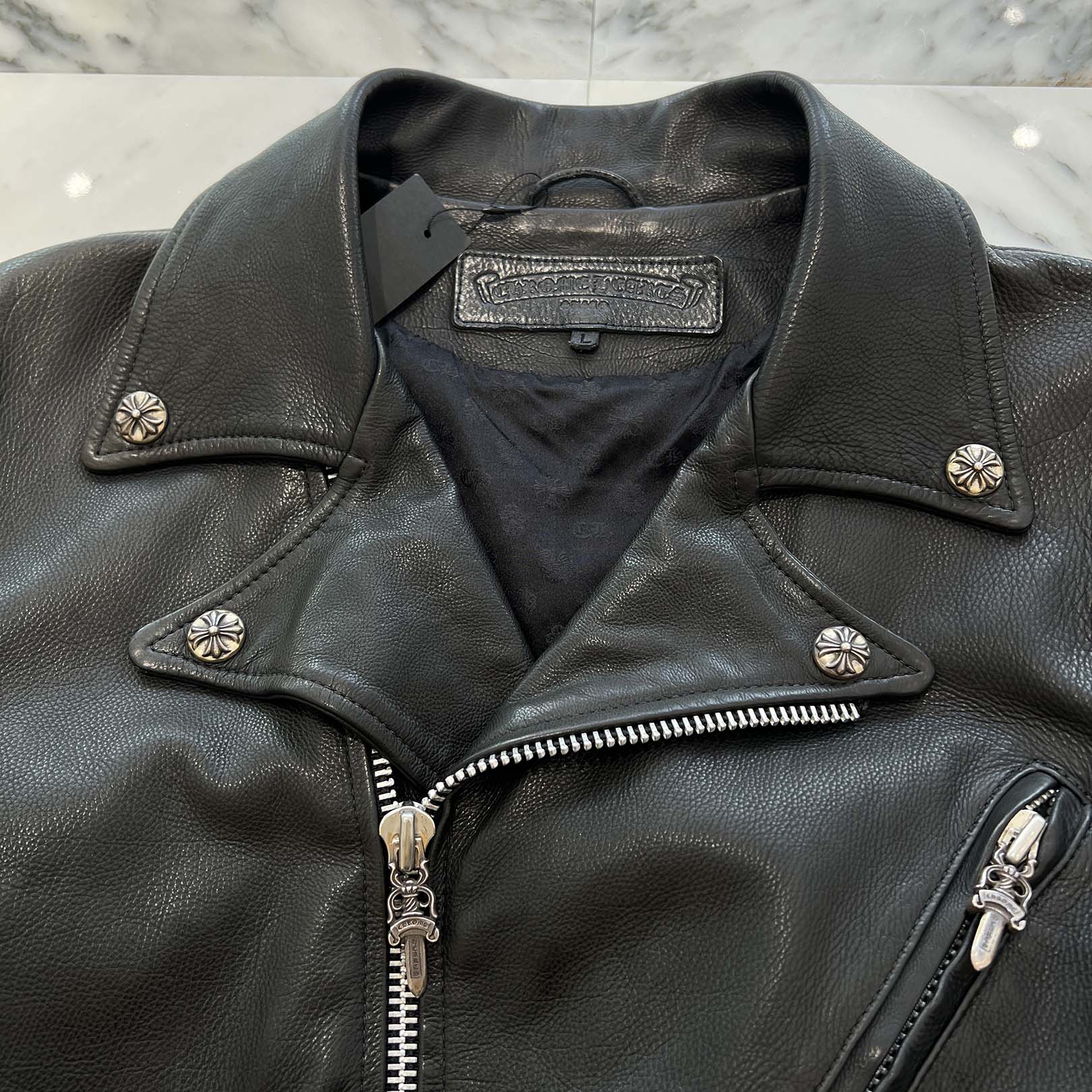 CHROME HEARTS JJ DEAN Dagger Zip Riders Leather Jacket Size M