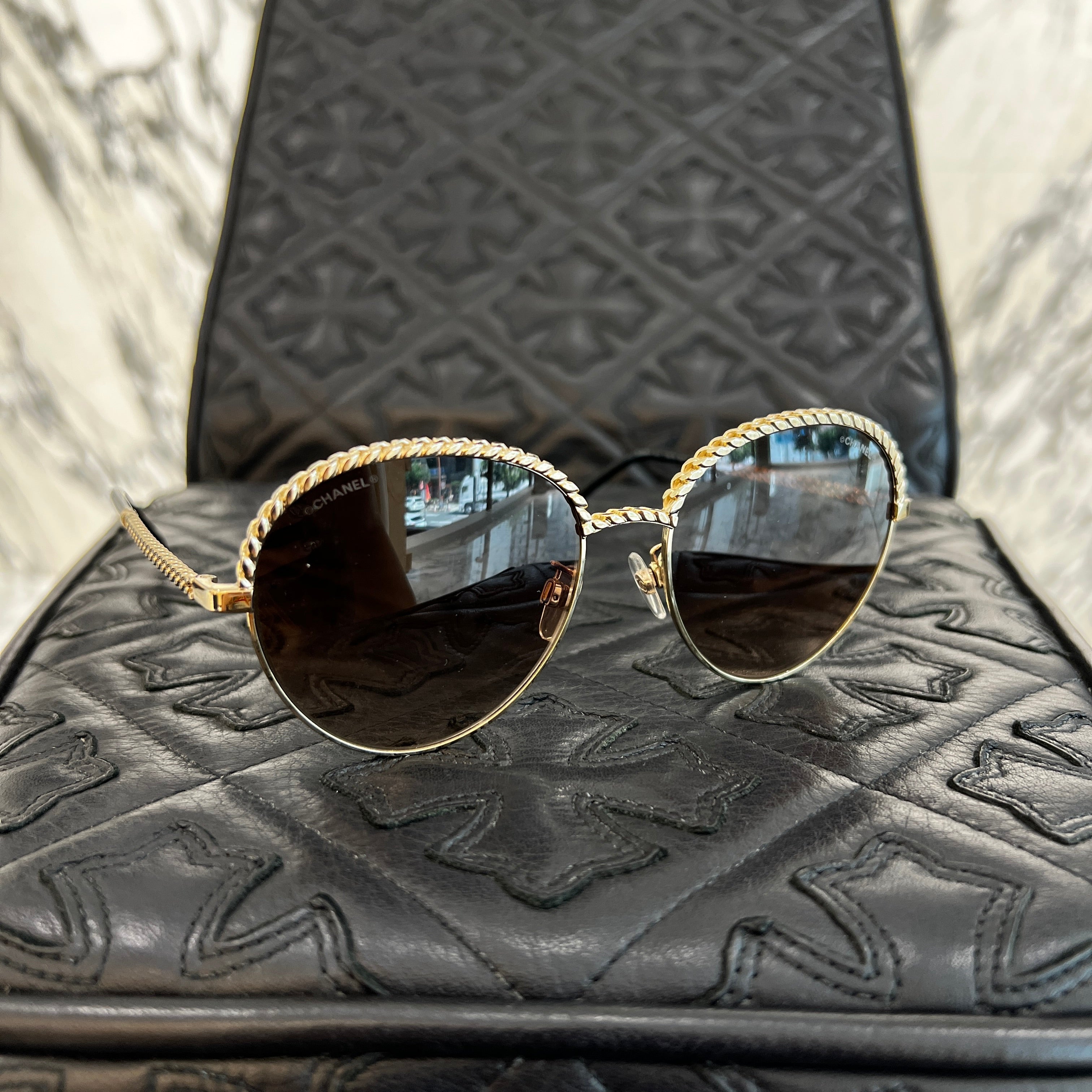 CHANEL 2019SS Chain Around Coco Chain Panto Shape Sunglasses 4242 C395-S5 Size 55□17 135 シャネル チェーンアラウンド ココチェーンパントシェイプ サングラス サイズ55□17 135