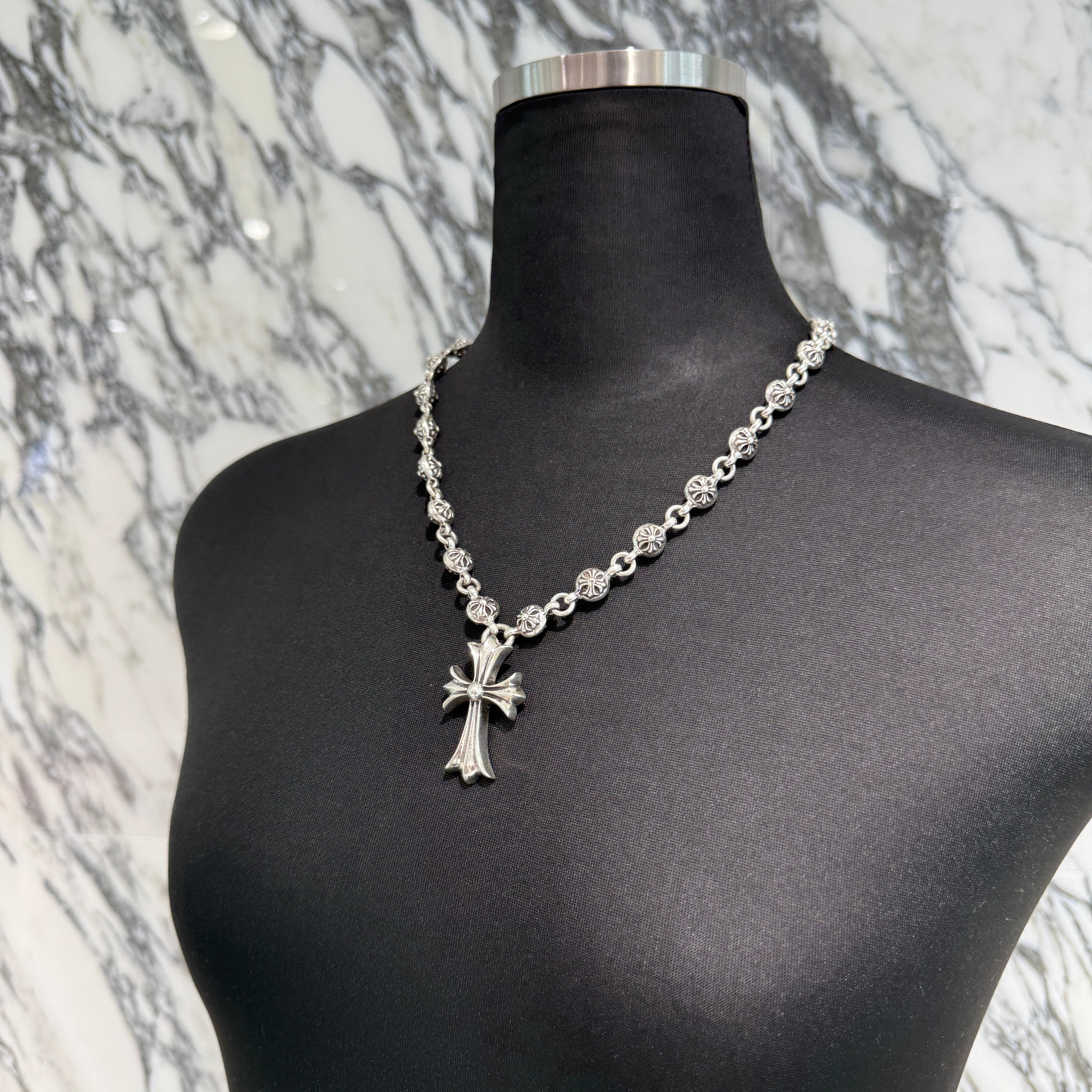 CHROME HEARTS CH Cross Pendant Small with Cross Ball Necklace #1 Size 20 Inch クロムハーツ CHクロス ペンダント スモール ウィズ クロスボール ネックレス #1 サイズ20インチ