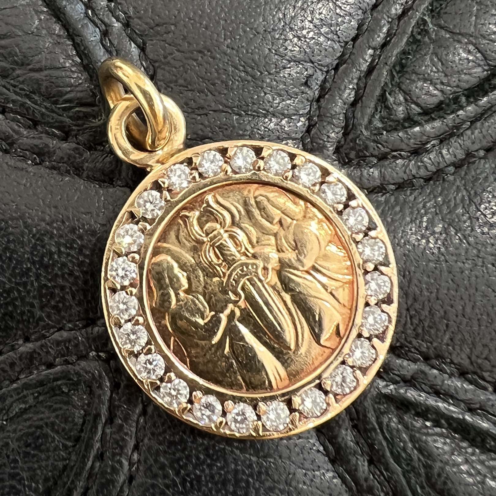 CHROME HEARTS 22K ANGEL MEDAL Pave Diamond Pendant Top クロムハーツ 22K エンジェル メダル パヴェ ダイヤモンド ペンダントトップ