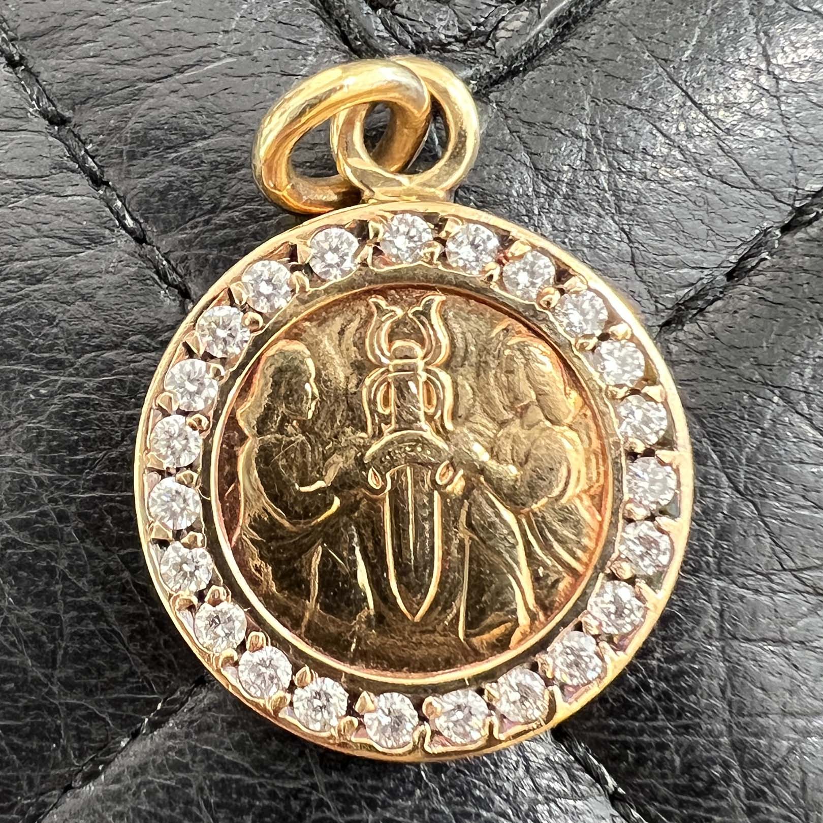 CHROME HEARTS 22K ANGEL MEDAL Pave Diamond Pendant Top クロムハーツ 22K エンジェル メダル パヴェ ダイヤモンド ペンダントトップ