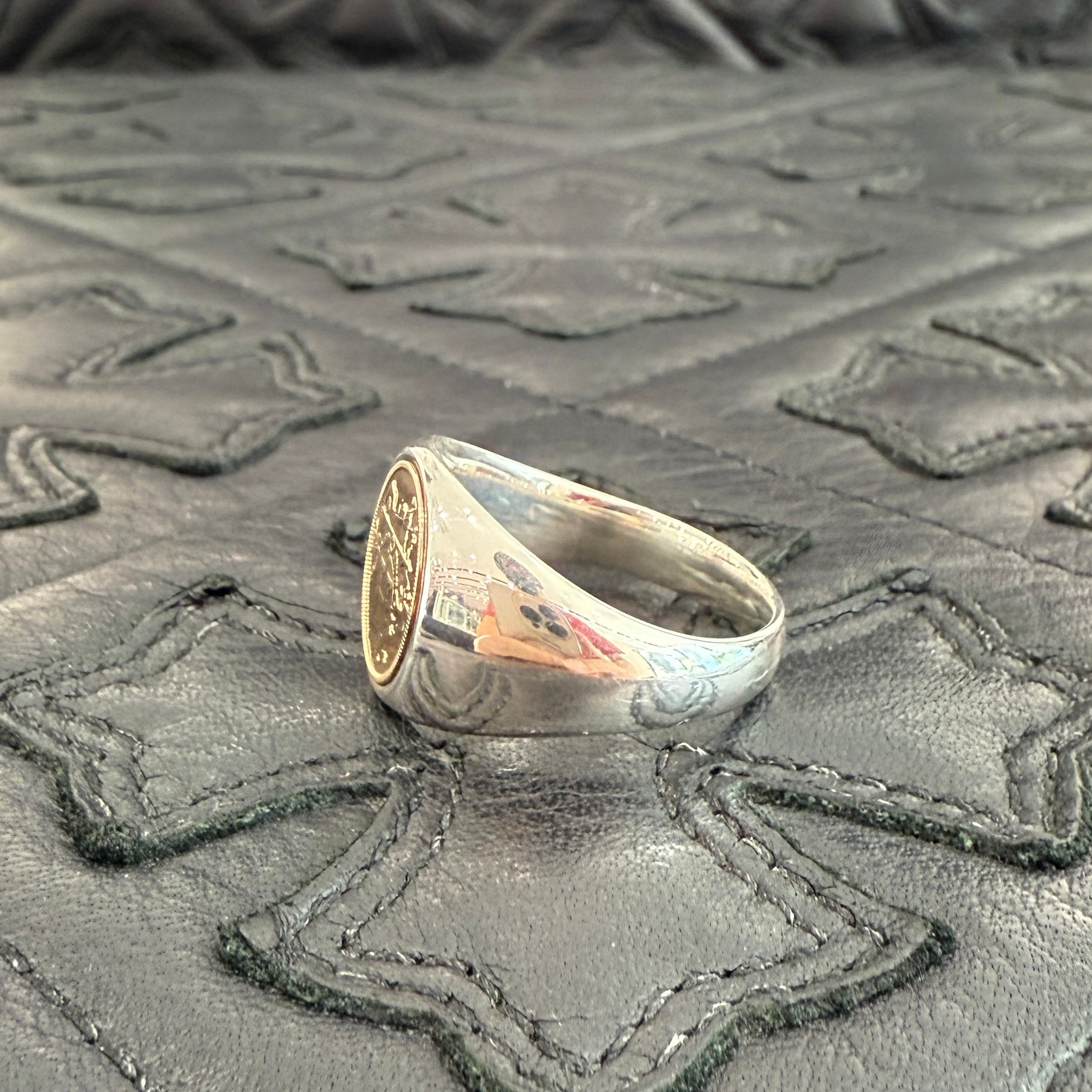 HERMES Ag925 Au750 Ex Libris Signet Ring PM Size 25号 エルメス Ag925 Au750 エクスリブリス シュヴァリエ リング PM サイズ25号