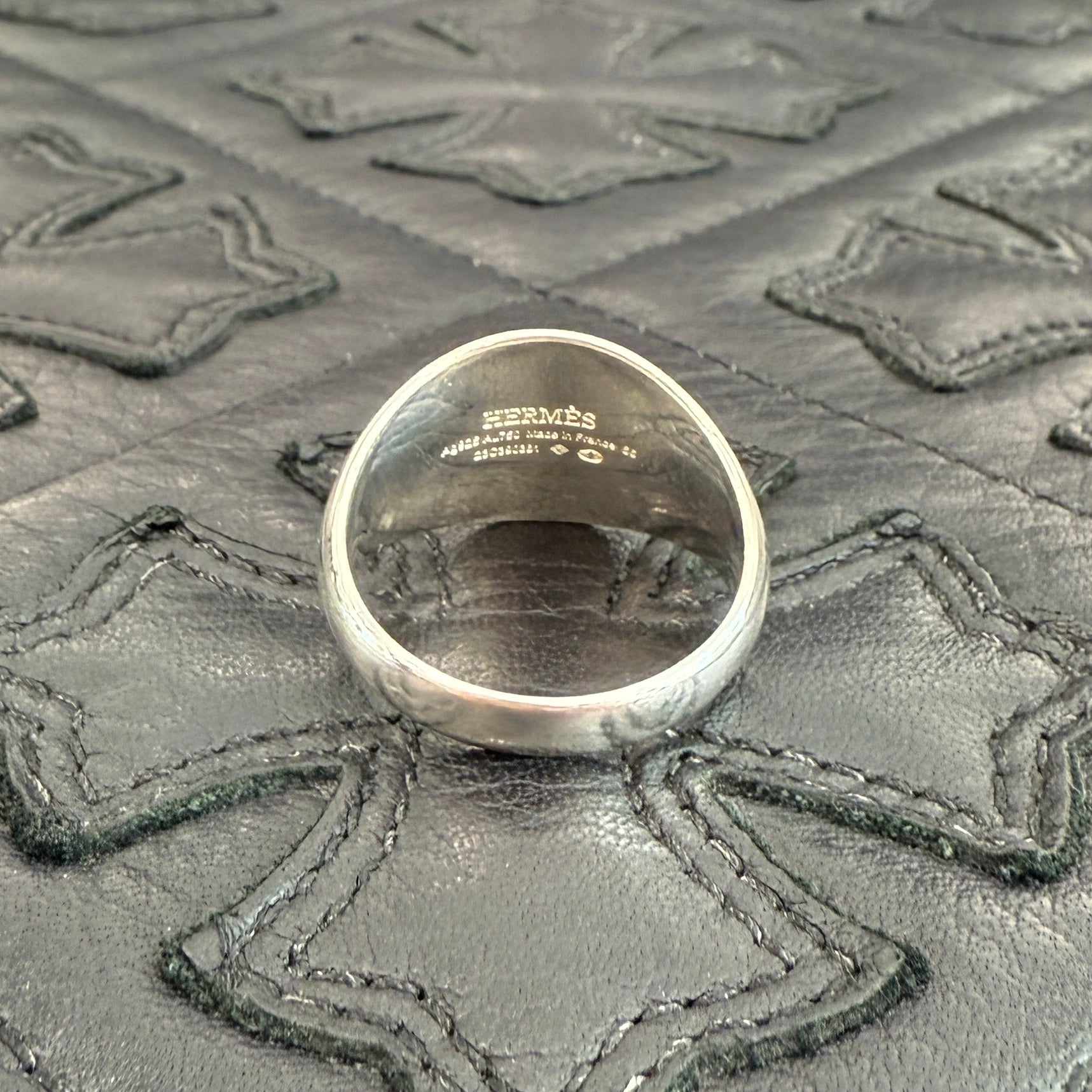 HERMES Ag925 Au750 Ex Libris Signet Ring PM Size 25号