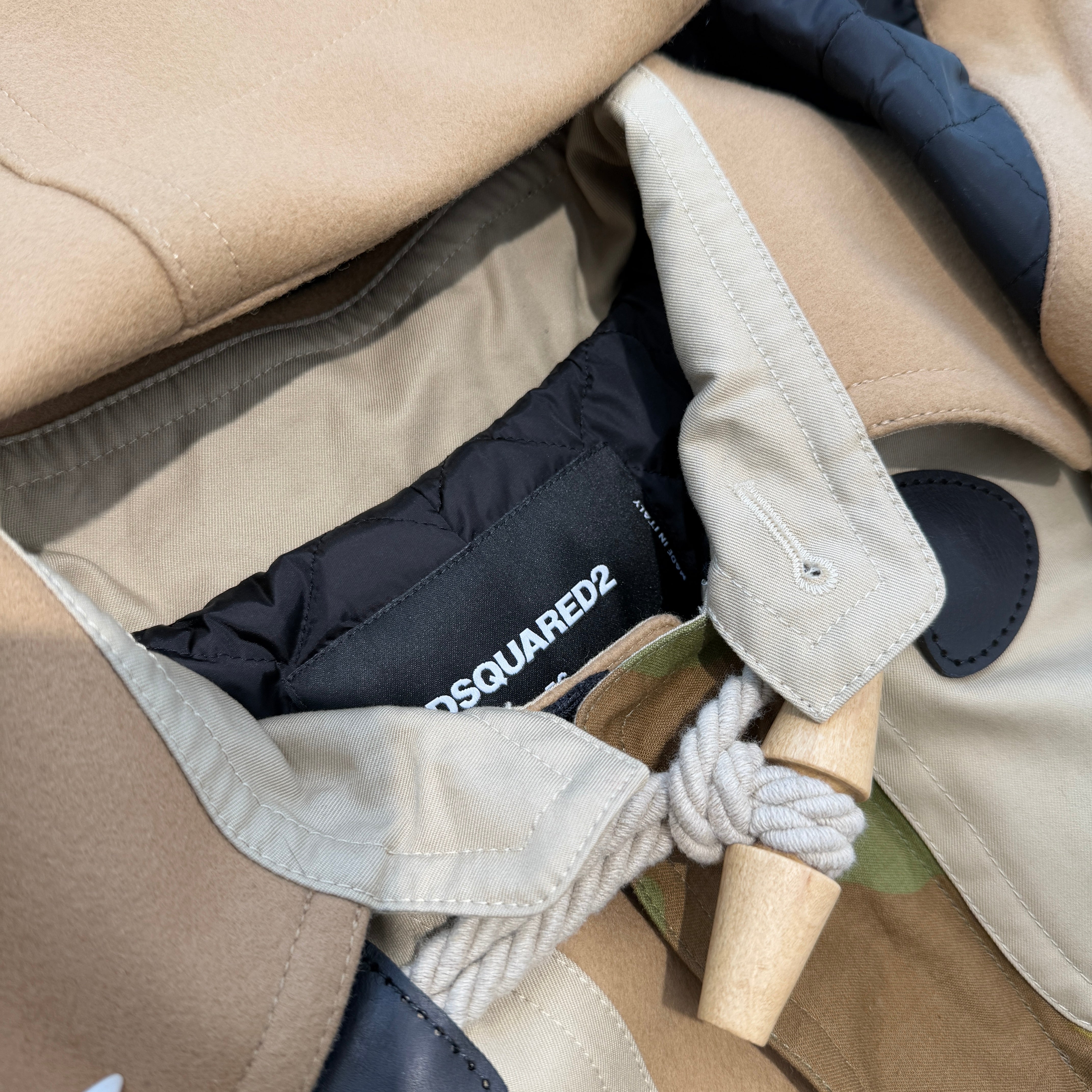 Dsquared2 2021AW Camouflage Patch Work Wool Down Duffle Coat S74AA0234 Size 56 ディースクエアード カモフラージュ パッチワーク ウールダウン ダッフルコート サイズ56