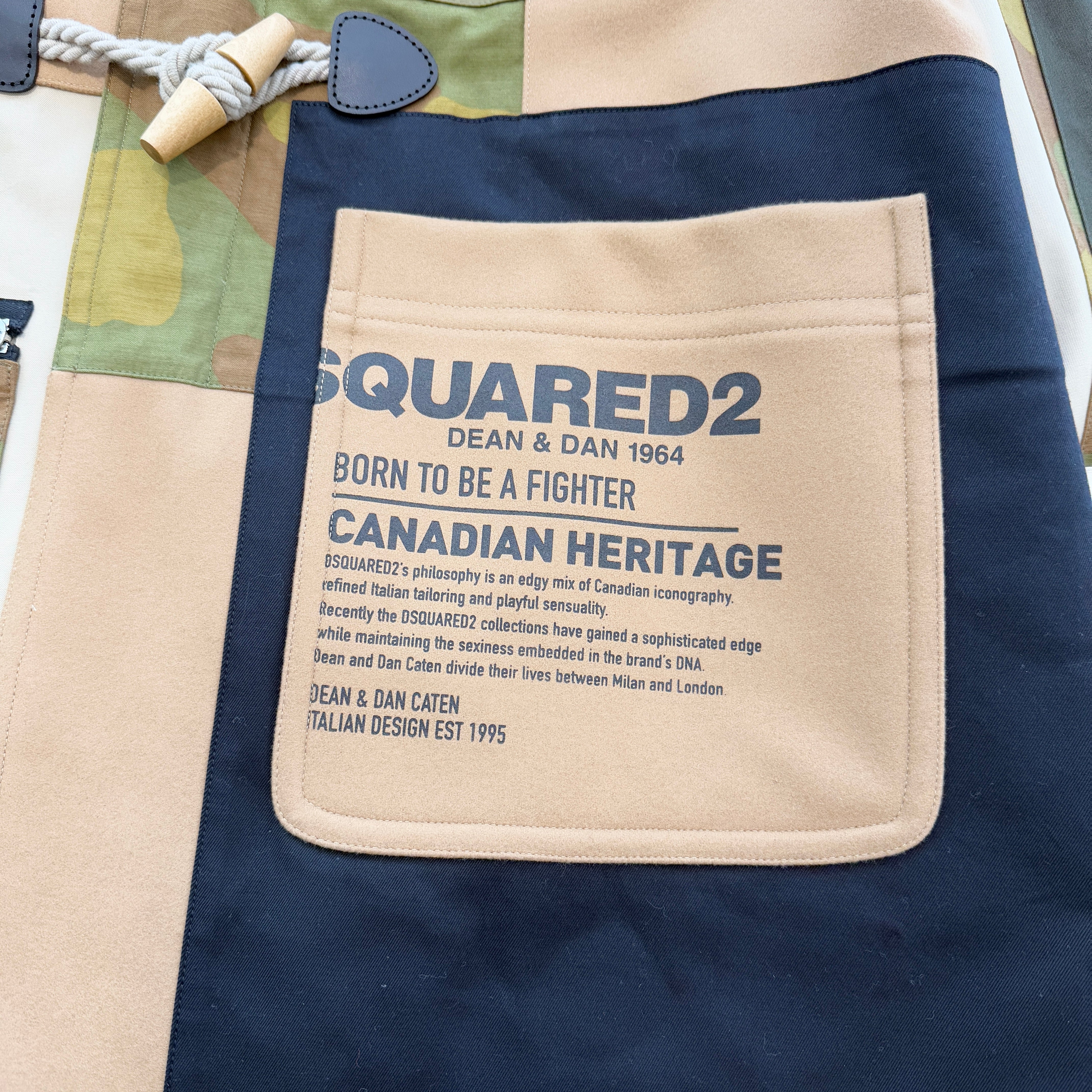 Dsquared2 2021AW Camouflage Patch Work Wool Down Duffle Coat S74AA0234 Size 56 ディースクエアード カモフラージュ パッチワーク ウールダウン ダッフルコート サイズ56