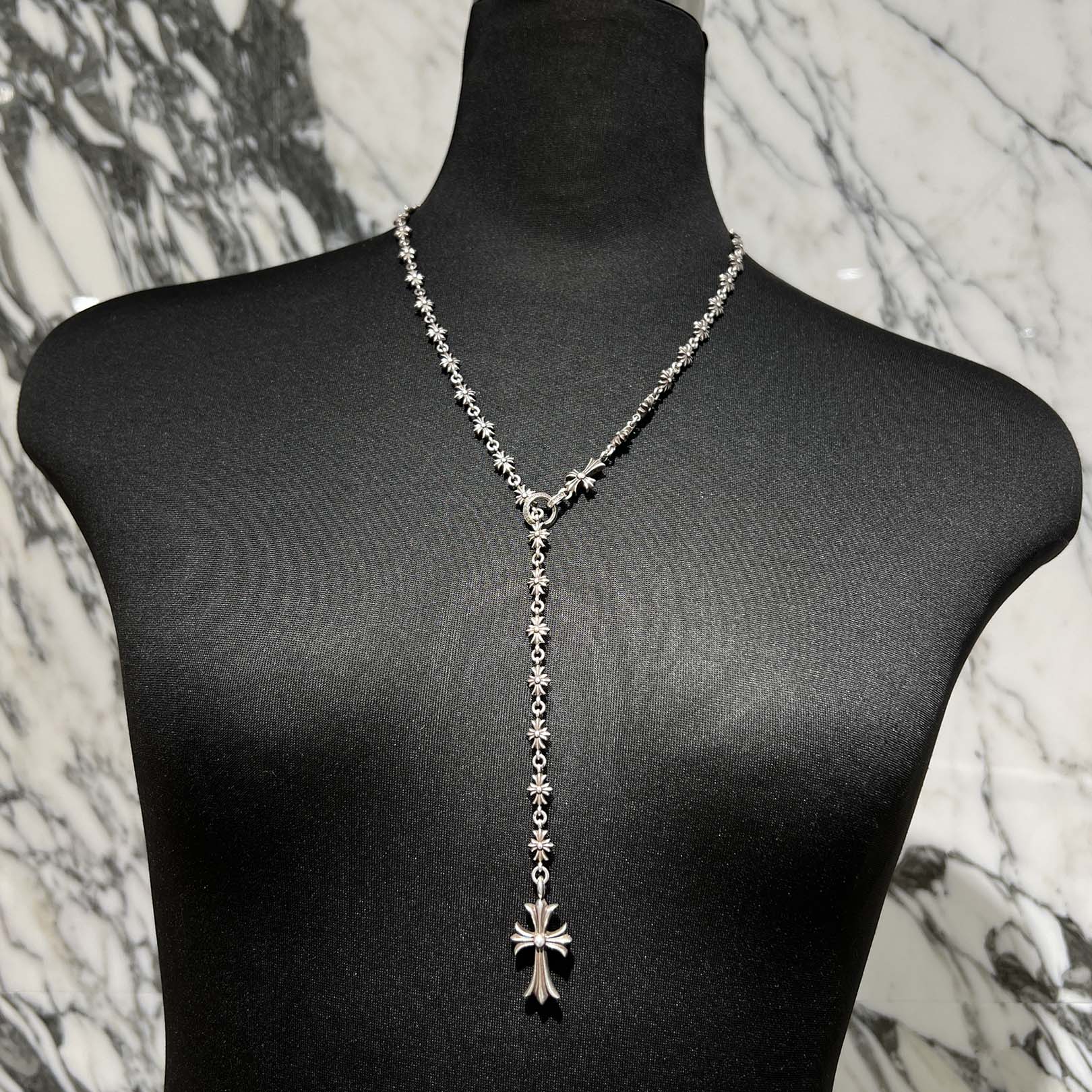 CHROME HEARTS Rosary Chalk CH Plus Chain Necklace クロムハ―ツ ロザリオ チョーク CHプラス チェーン ネックレス